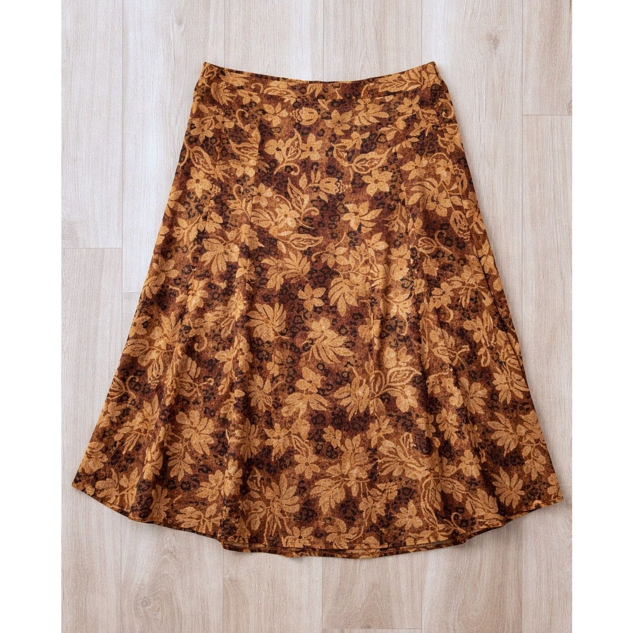 Other Brown Floral Leopard Midi Skirt 18 Boho Earth Tone A Line Size 40" / US 18 - 1 Thumbnail