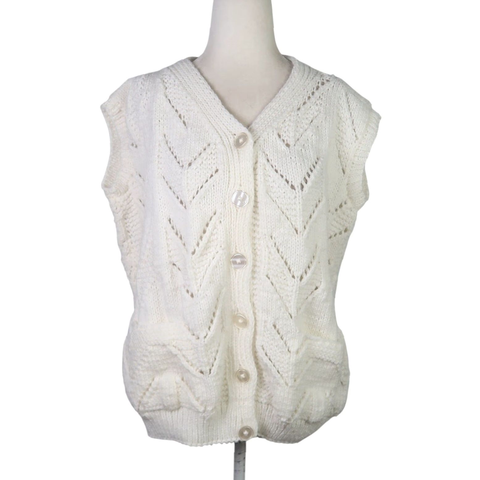 Vintage VINTAGE 90s White Chevron Knit Sweater Vest Cardigan L Size L / US 10 / IT 46 - 2 Thumbnail