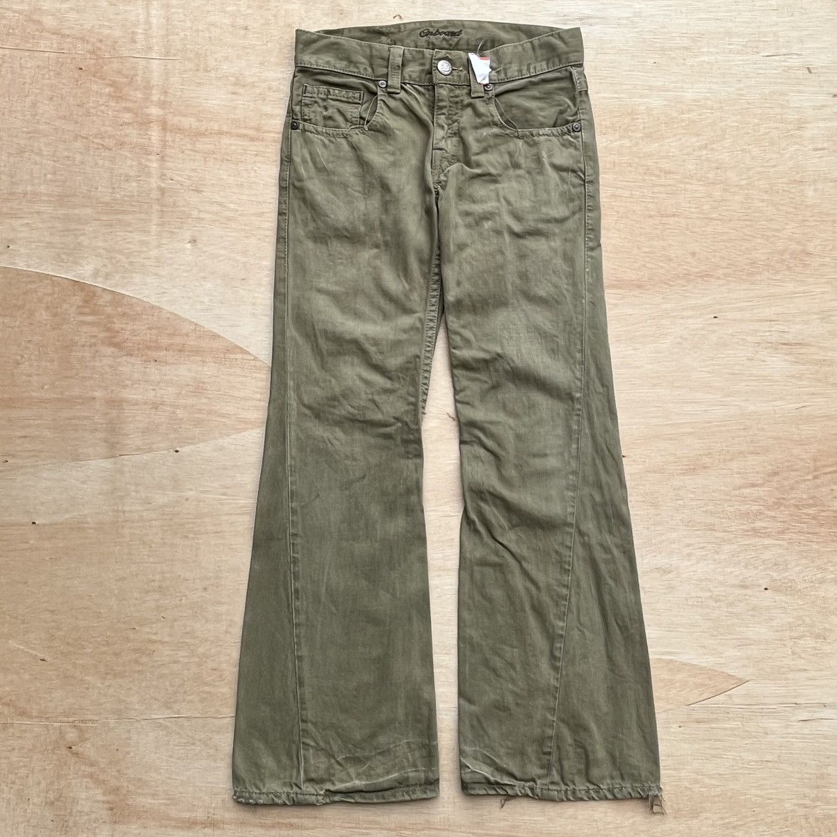 If Six Was Nine × Japanese Brand × Tornado Mart JAPANESE BRAND ON BOARD OLIVE GREEN FLARE DENIM Size US 31 - 1 Thumbnail