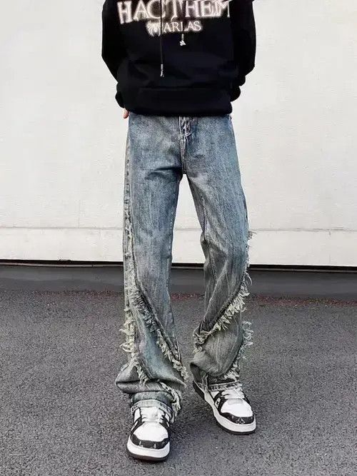 Japanese Brand × Jean Vintage washed fringed raw edge straight-leg jeans Size US 32 / EU 48 - 3 Thumbnail