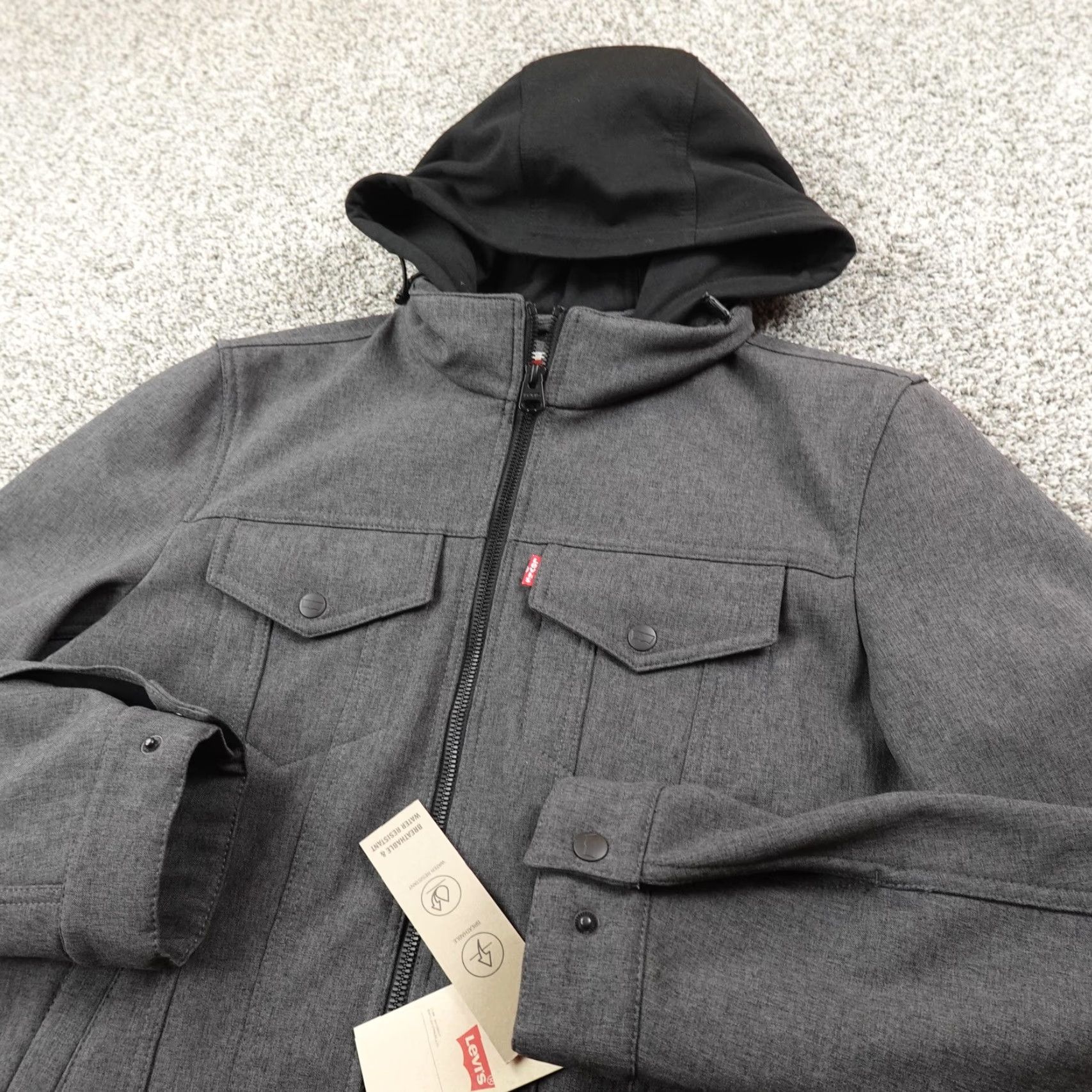 Levi's Levi's Jacket Mens M BlackGray Water Resistant Softshell Windbreaker Coat Zip Hooded Size US M / EU 48-50 / 2 - 2 Thumbnail