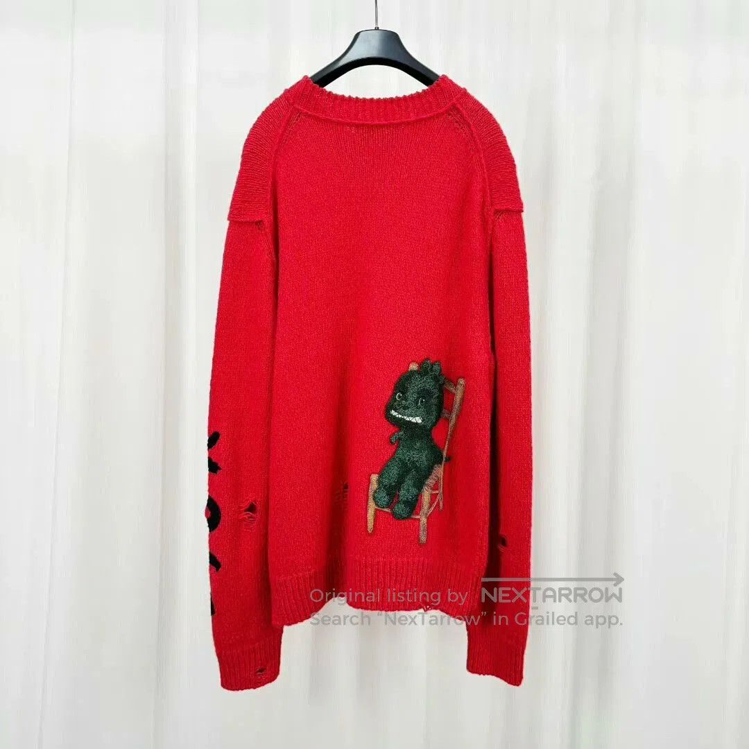 Dior red embroidered dinosaur sweater by Dior. Size US L / EU 52-54 / 3 - 2 Thumbnail