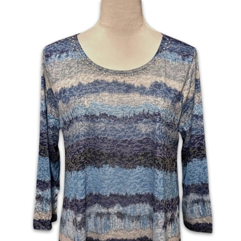 Other Ruby Rd. Blouse Embellished Watercolor Striped Blue W M NWT Size M / US 6-8 / IT 42-44 - 3 Thumbnail