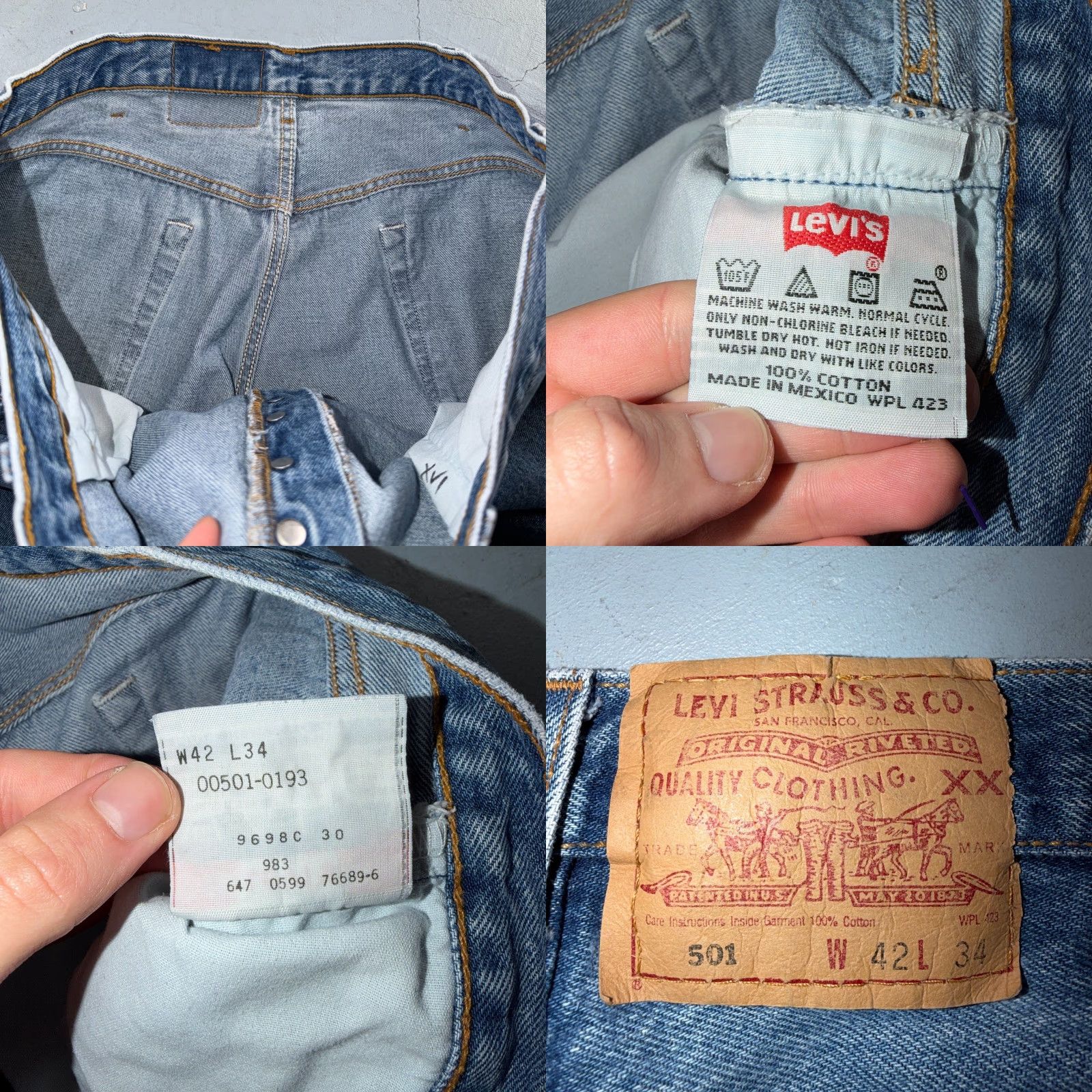 Levi's VINTAGE Levis 501 Jeans XX Straight Leg Blue Light Wash 42x34 Act 40x34 Y2K 90s USA Mens Size US 42 / EU 58 - 9 Thumbnail