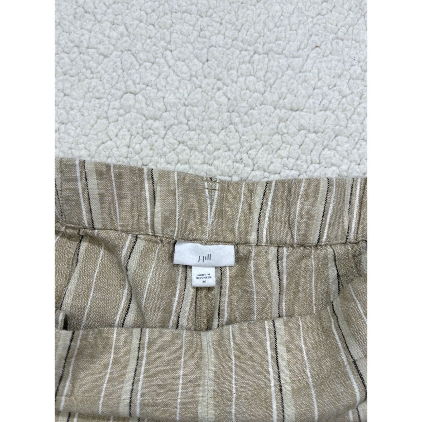 J. Jill J. Jill Pants Womens M Beige Wide Leg Cropped Size Striped Linen Blend Side Zip Elastic Size 32" / US 10 / IT 46 - 3 Thumbnail