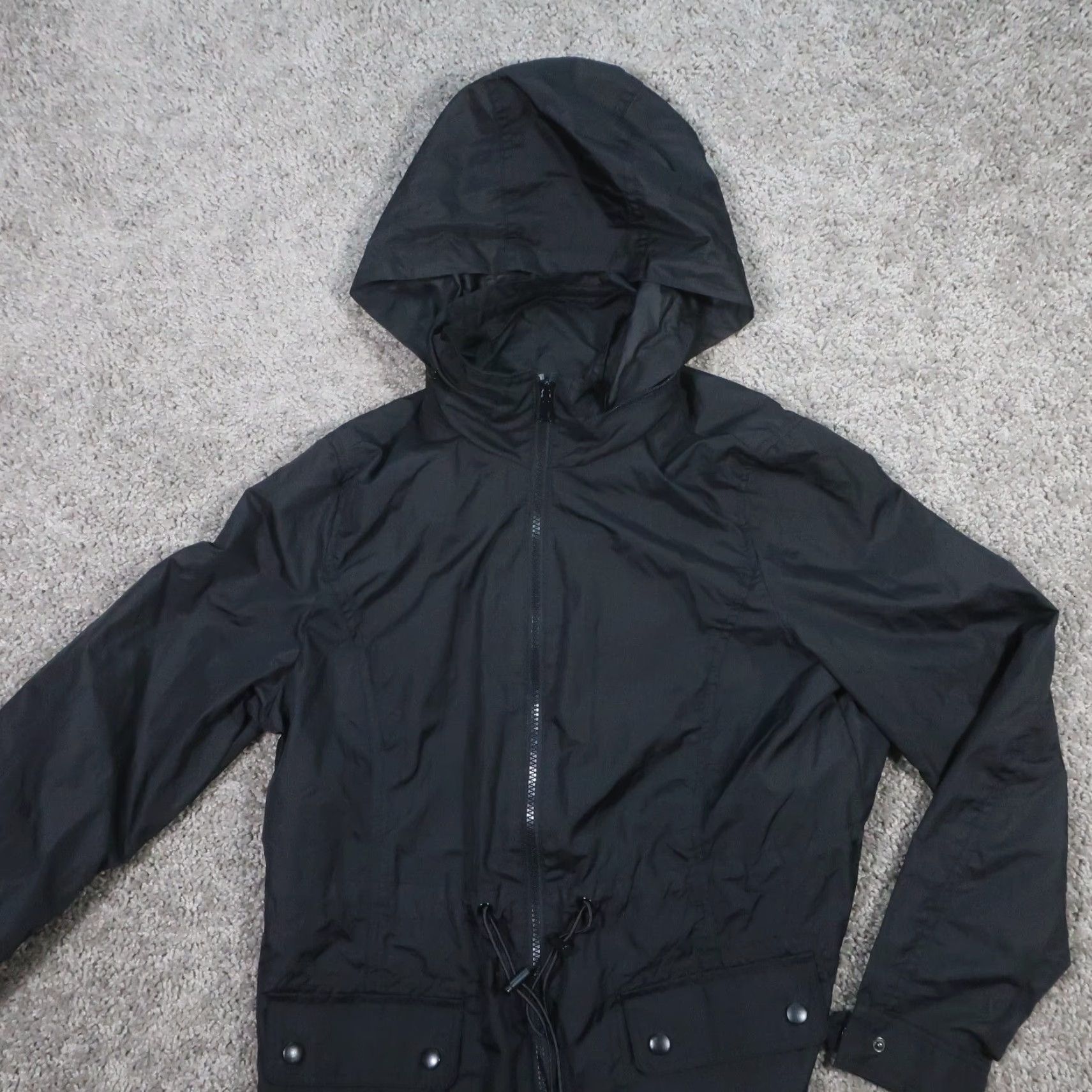 Vintage St Johns Bay Windbreaker Jacket Women S Packable Water Resistant Hood Coat Bag Black Solid Long Sleeve Mid-Length Size S / US 4 / IT 40 - 4 Thumbnail