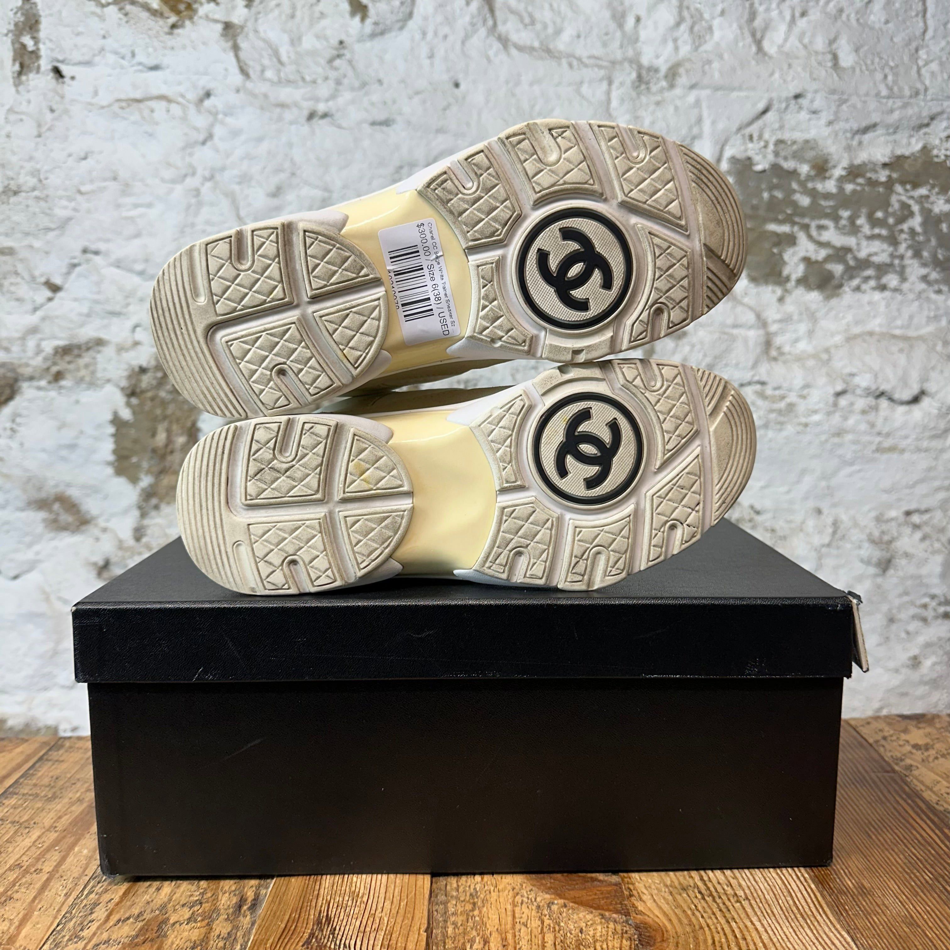 Chanel Chanel CC Beige White Trainer Sneaker Sz 6 (38) Size US 6 / EU 39 - 4 Thumbnail