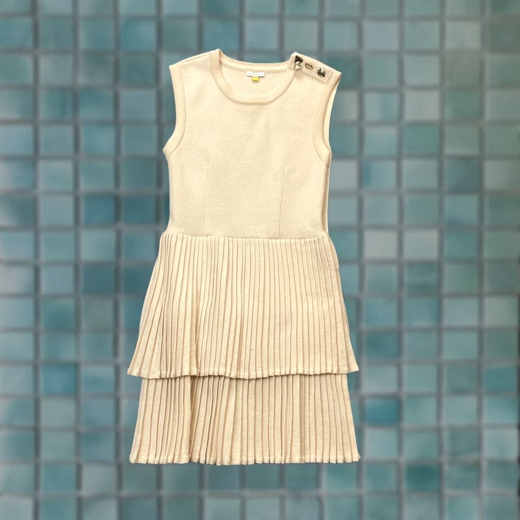 Anthropologie VINTAGE Anthropologie Dress Womens Small Beige Leifsdottir Wool Knit Sleeveless Zip Collarless Lightweight Lined Short 90s City Classic Preppy Womens Size S / US 4 / IT 40 - 1 Thumbnail