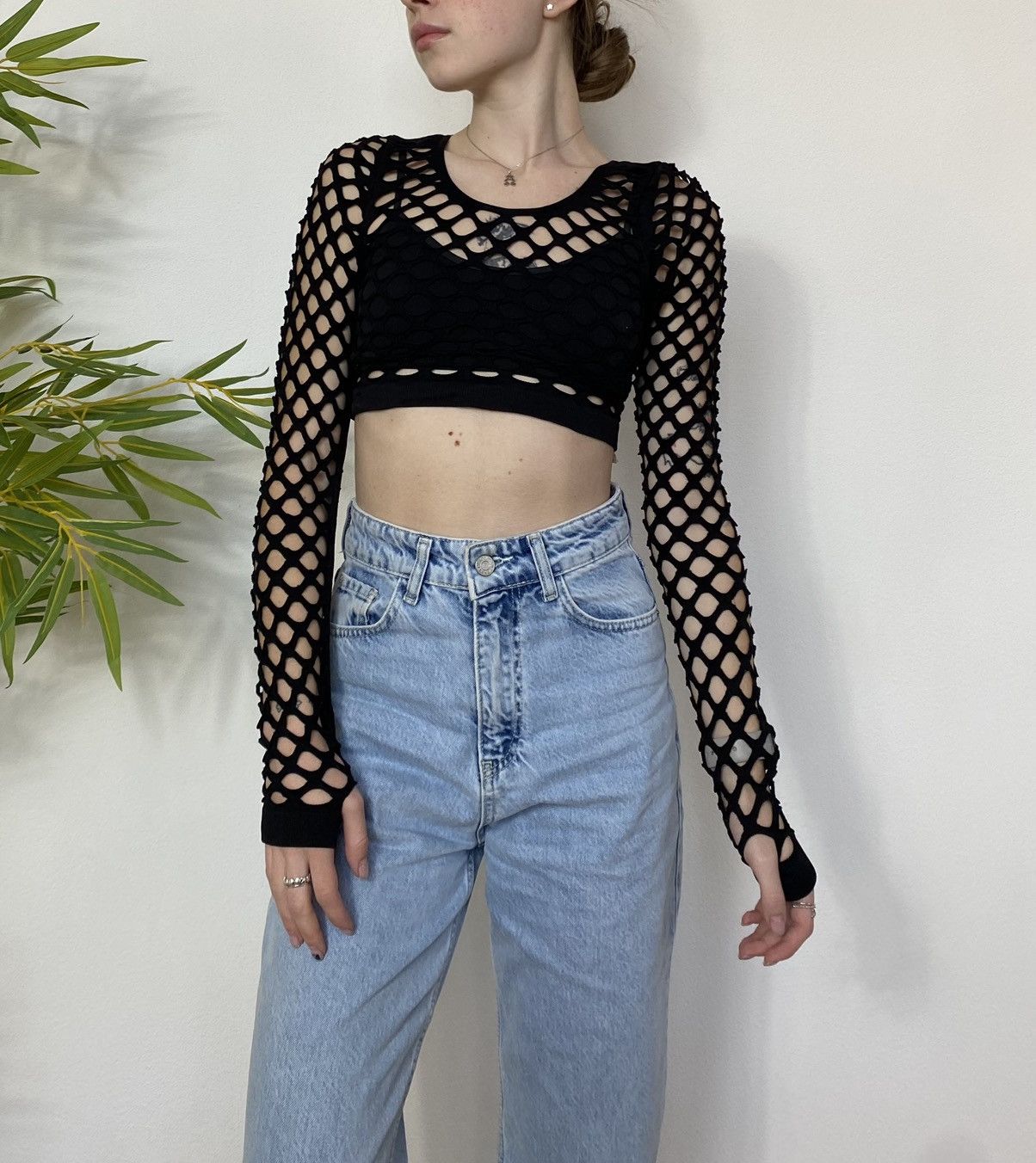 Vintage Y2K LARGE MESH BLACK CROP TOP Size S / US 4 / IT 40 - 5 Thumbnail