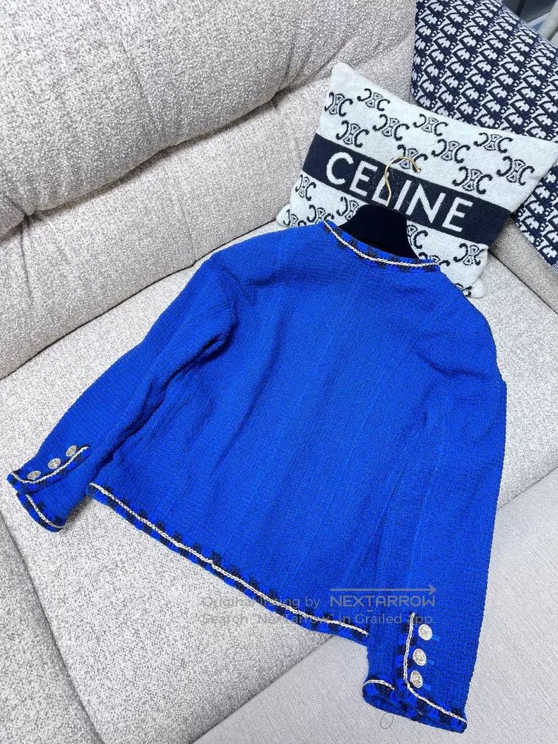 Chanel Chanel Black gold rolled edge blue tweed woven jacket Size XXS / US 00 / IT 34 - 3 Thumbnail