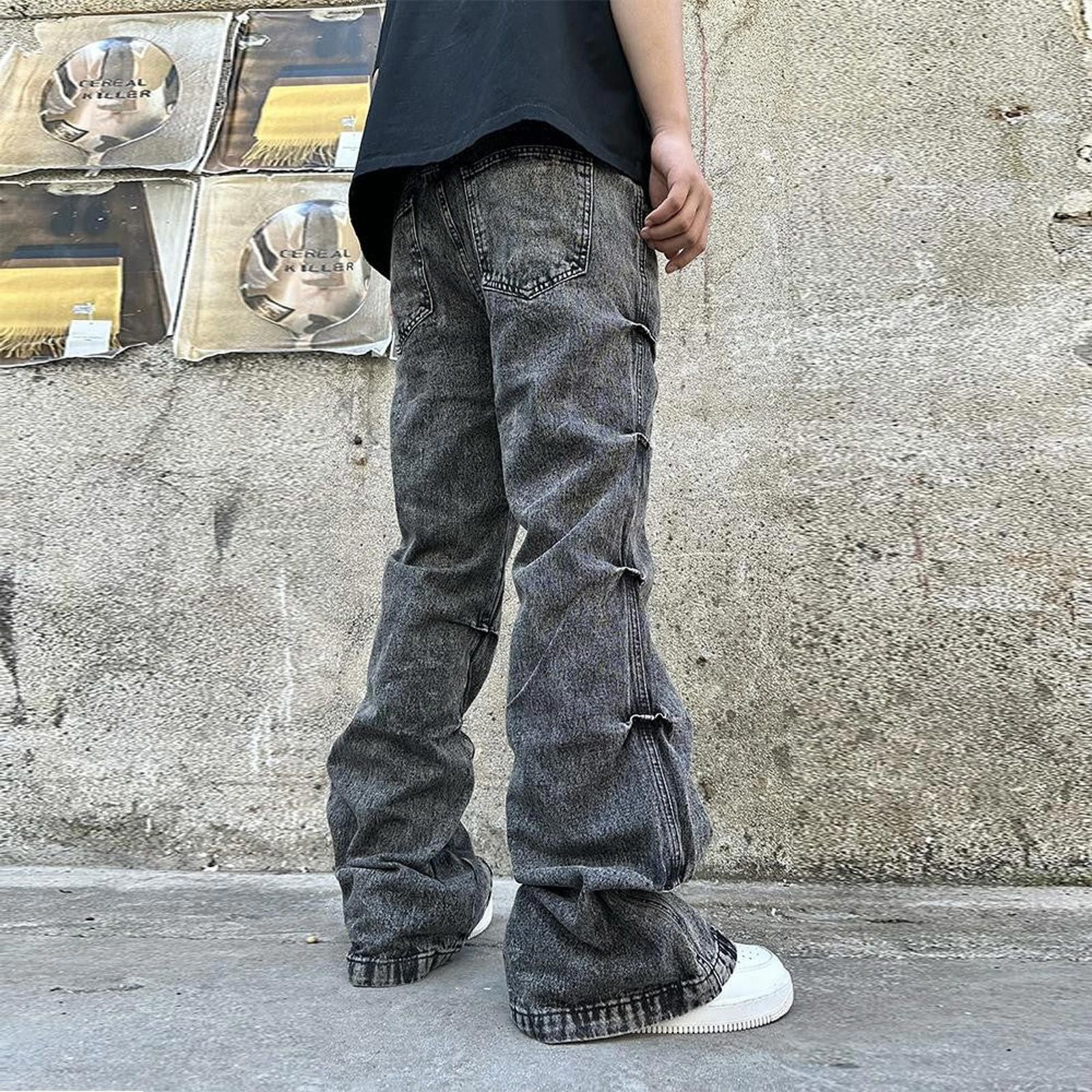Japanese Brand Pleated Stacked Flared Jeans Size US 28 / EU 44 - 3 Thumbnail