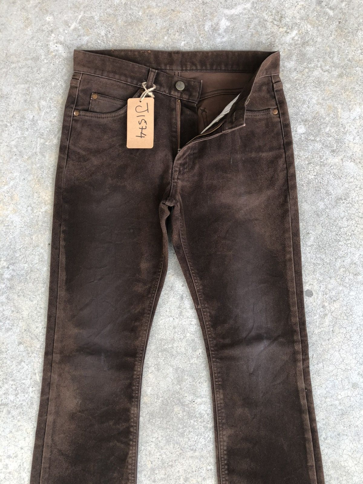 If Six Was Nine Vintage Lee Flared Jeans Distressed Leather Cowhide Size US 29 - 3 Thumbnail