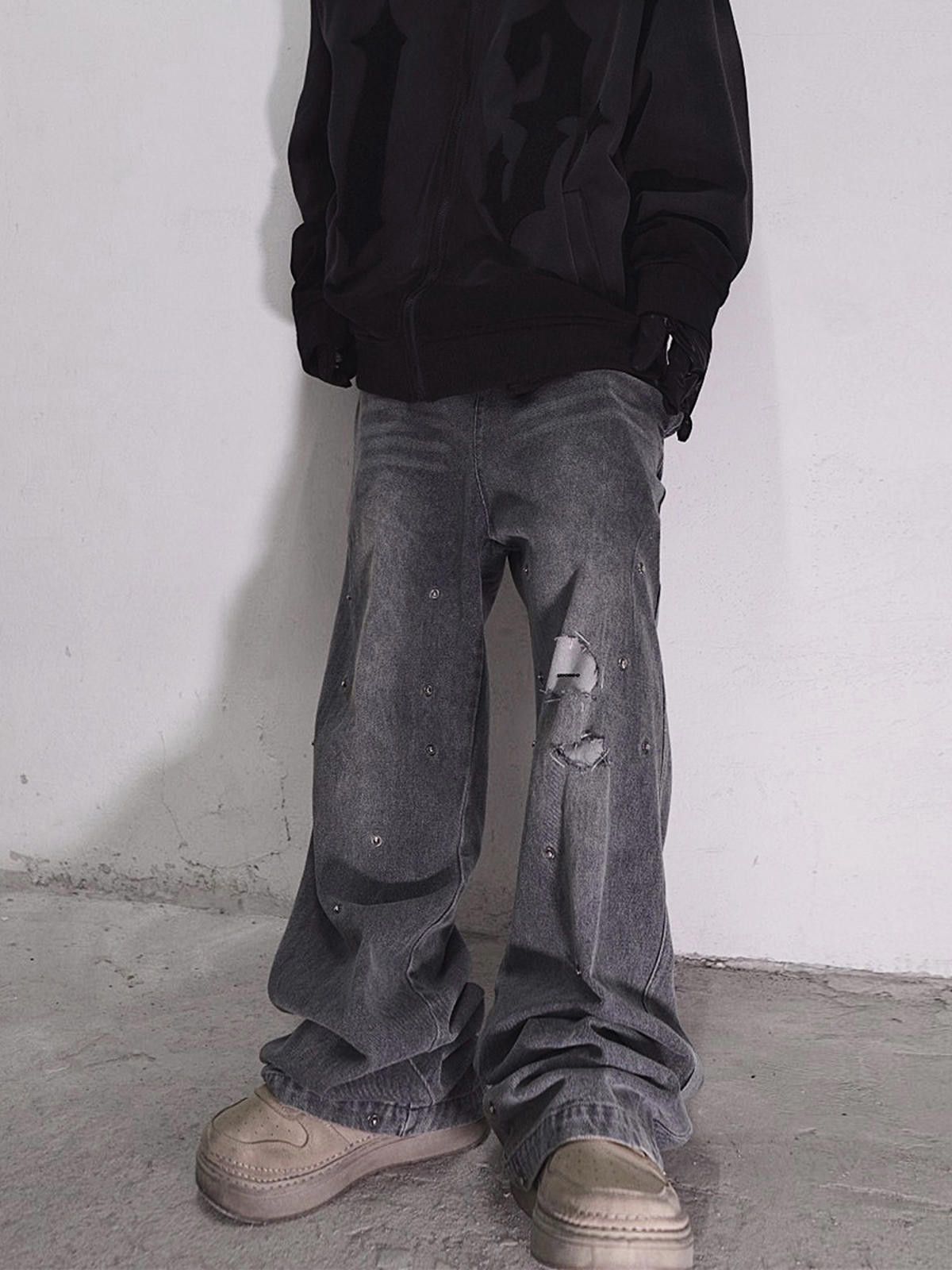 Jean × Vintage Gray Ripped Baggy Jeans, Distressed Jeans Size US 32 / EU 48 - 2 Thumbnail