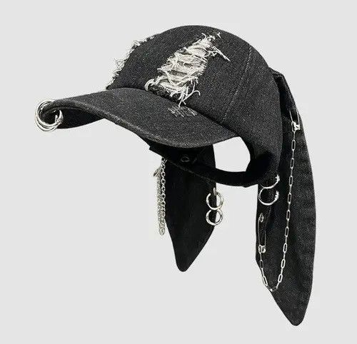 VIBE Avant garde chunky bunny rabbit ear distressed raw denim cap Size ONE SIZE - 1 Thumbnail
