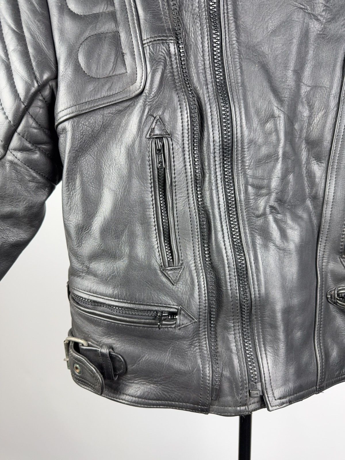 Leather Vntg 00s AKITO Heavy Leather Racing MOTO Bomber Jacket Punk Size US L / EU 52-54 / 3 - 4 Thumbnail