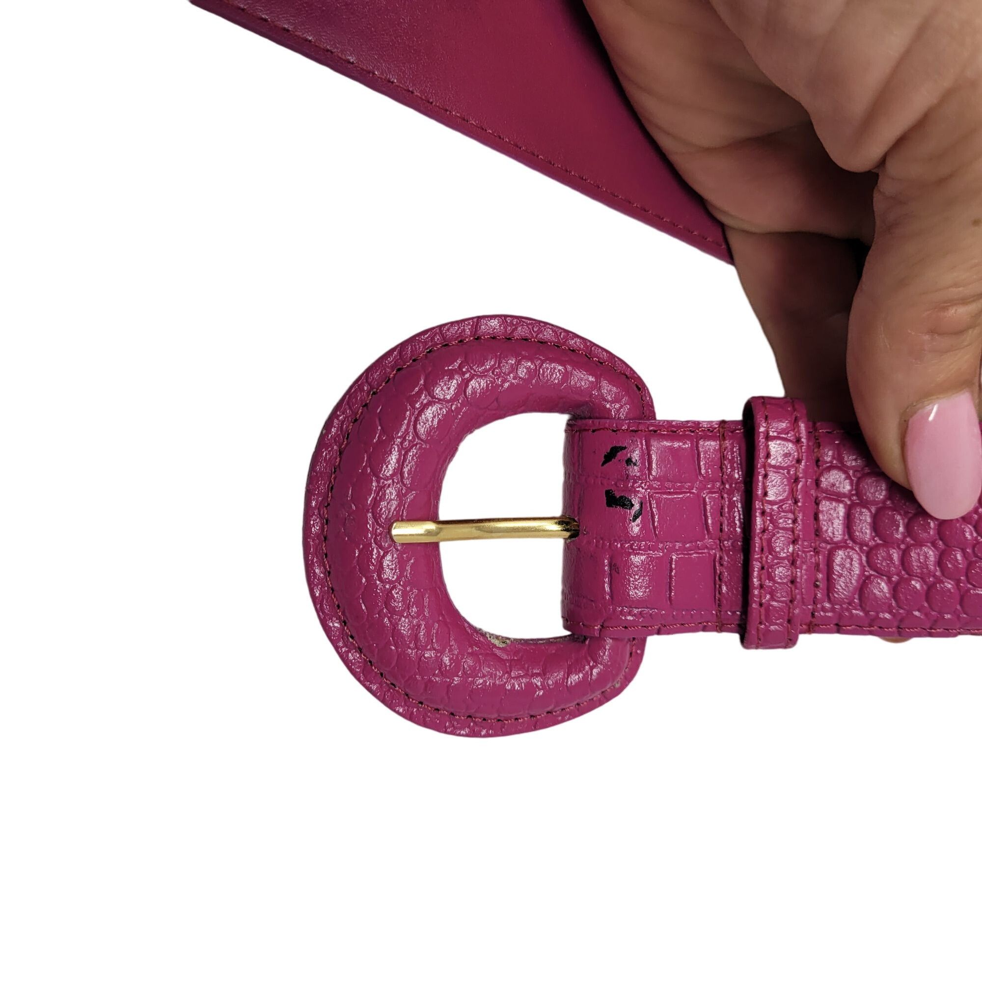 Vintage Vintage 80's Genuine Leather Belt L Fuchsia Hot Pink Croc Em Size ONE SIZE - 5 Thumbnail