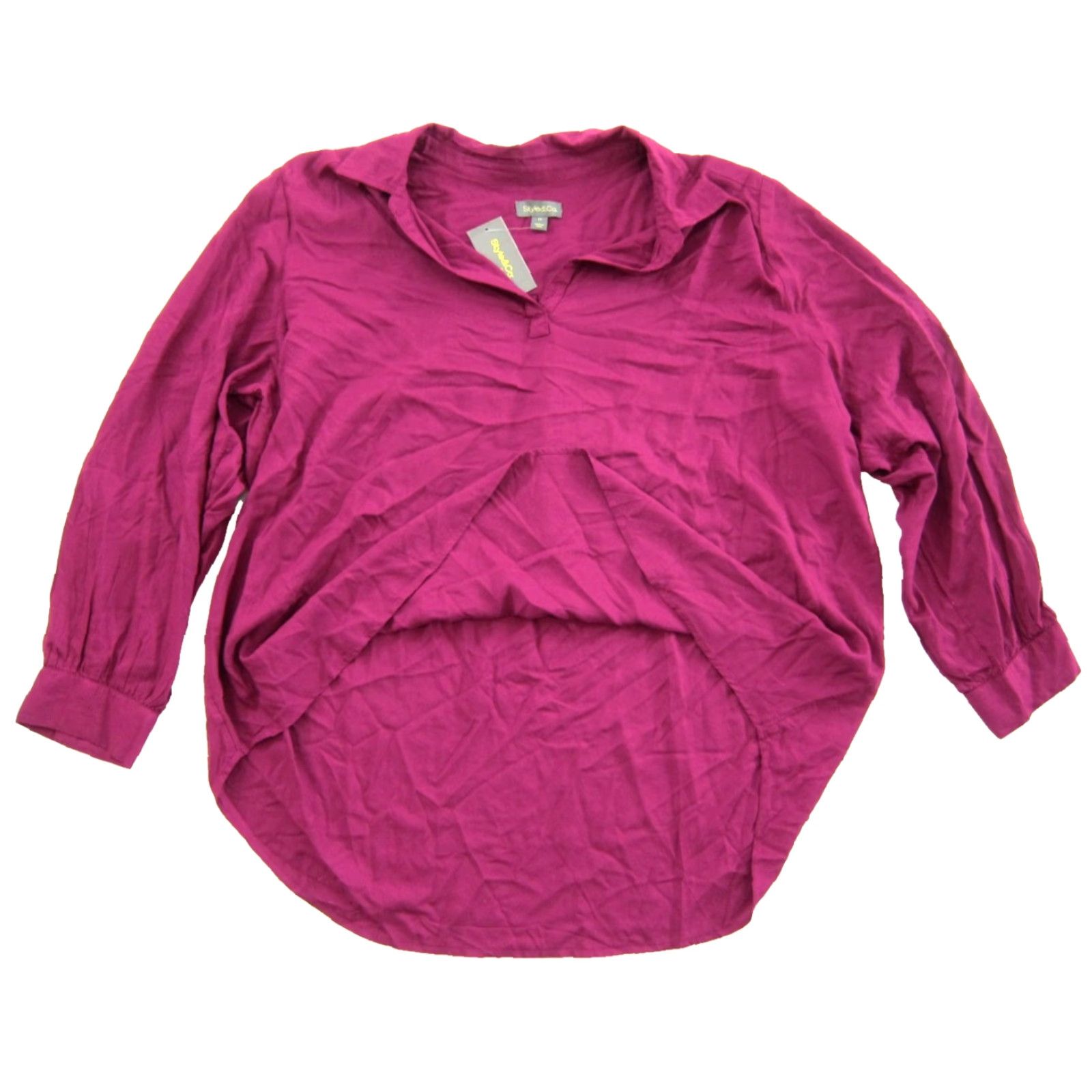 Vintage NWT Style&Co. Rayon Magenta Pink Blossom Long Sleeve V-Neck Collared Blouse 3X Size XXL / US 16-18 / IT 52-54 - 4 Thumbnail