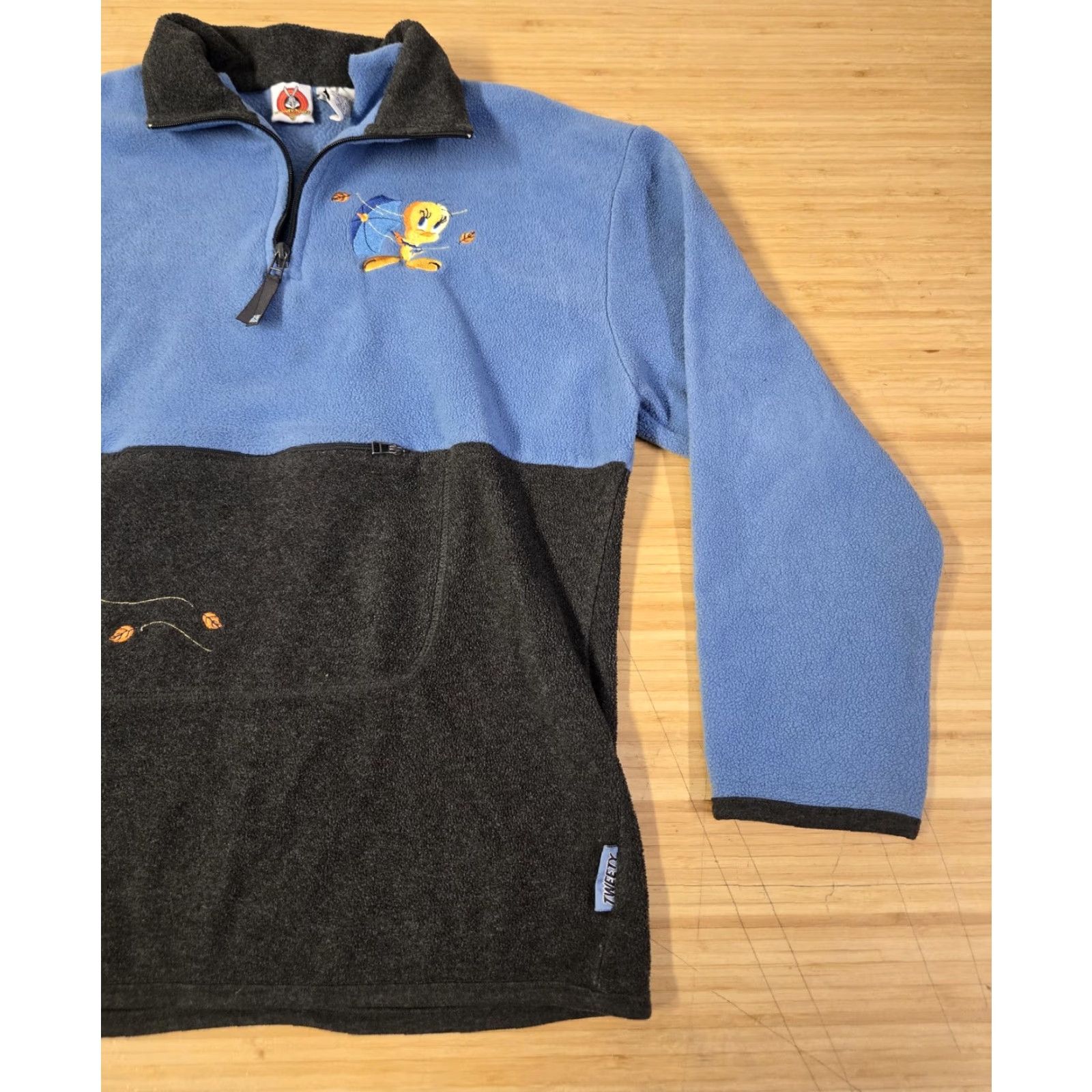 Vintage Tweety Bird Pullover Mens Large Blue Fleece 1/4 Zip Embroidered Looney Tunes Shirt Size US L / EU 52-54 / 3 - 2 Thumbnail