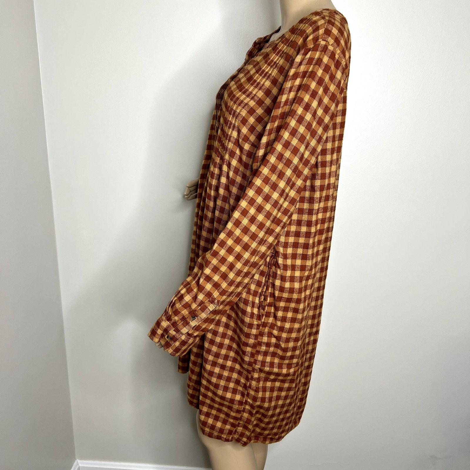 Other Sonoma Orange Plaid Pattern Long Sleeve Peasant Dress Size L / US 10 / IT 46 - 2 Thumbnail