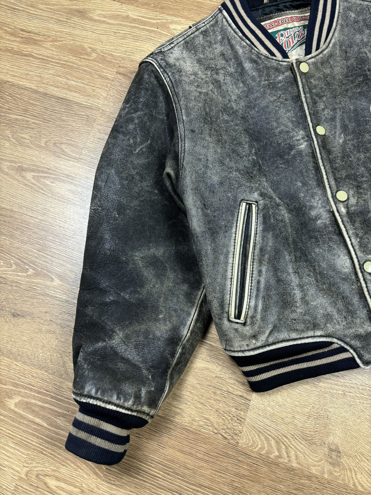 Diesel 2000s Diesel Distressed Leather Varsity Jacket Size S / US 4 / IT 40 - 7 Thumbnail
