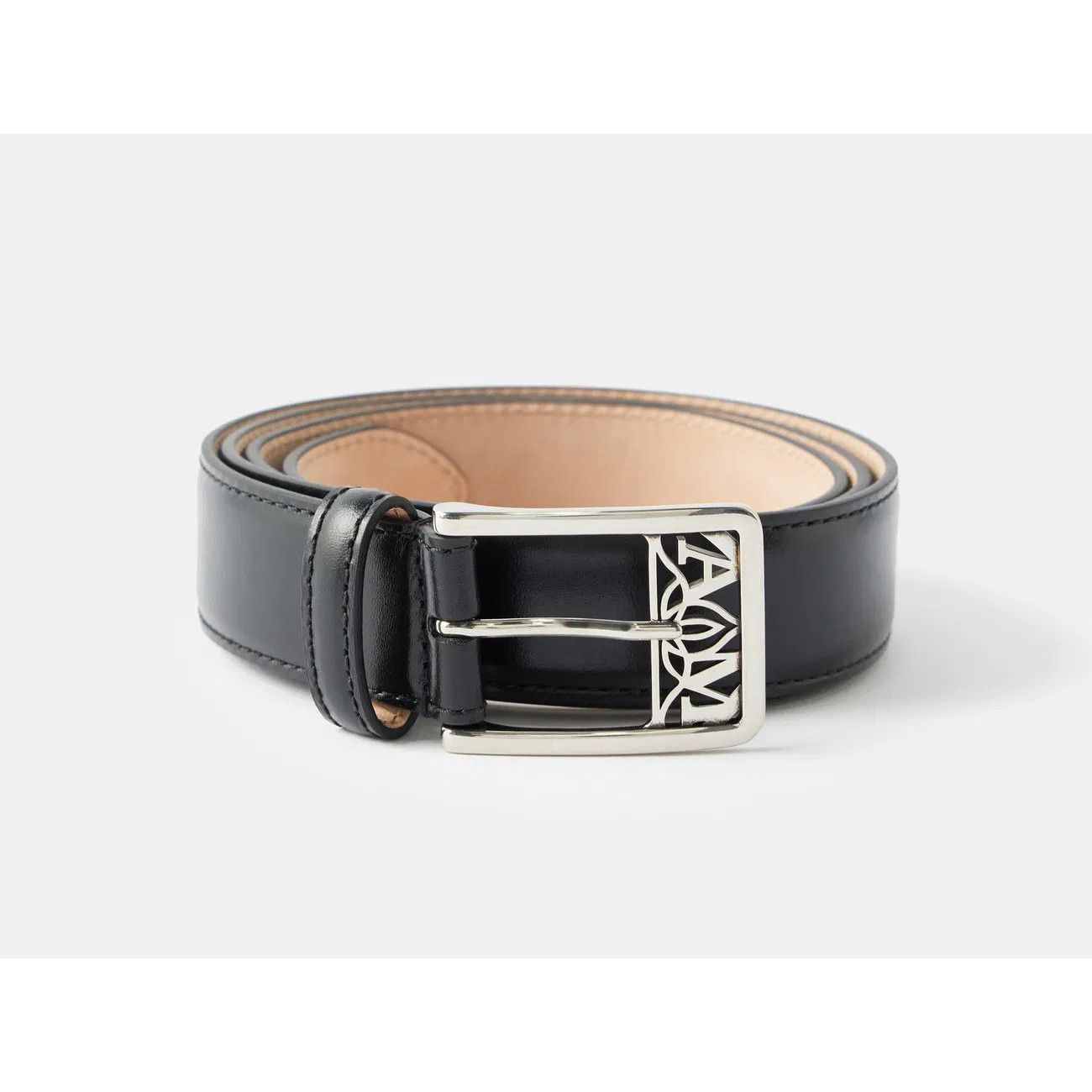 Alexander McQueen ALEXANDER MCQUEEN Seal black logo buckle leather belt 90 q Size 34 - 1 Thumbnail