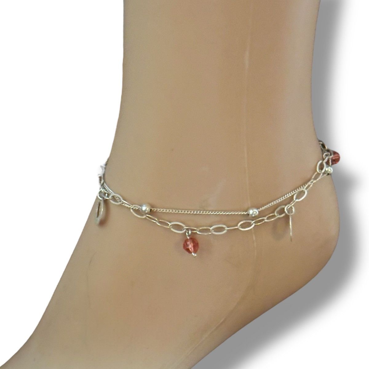 Vintage Vintage 925 multi chain circle and crystal dangle anklet Size ONE SIZE - 2 Thumbnail