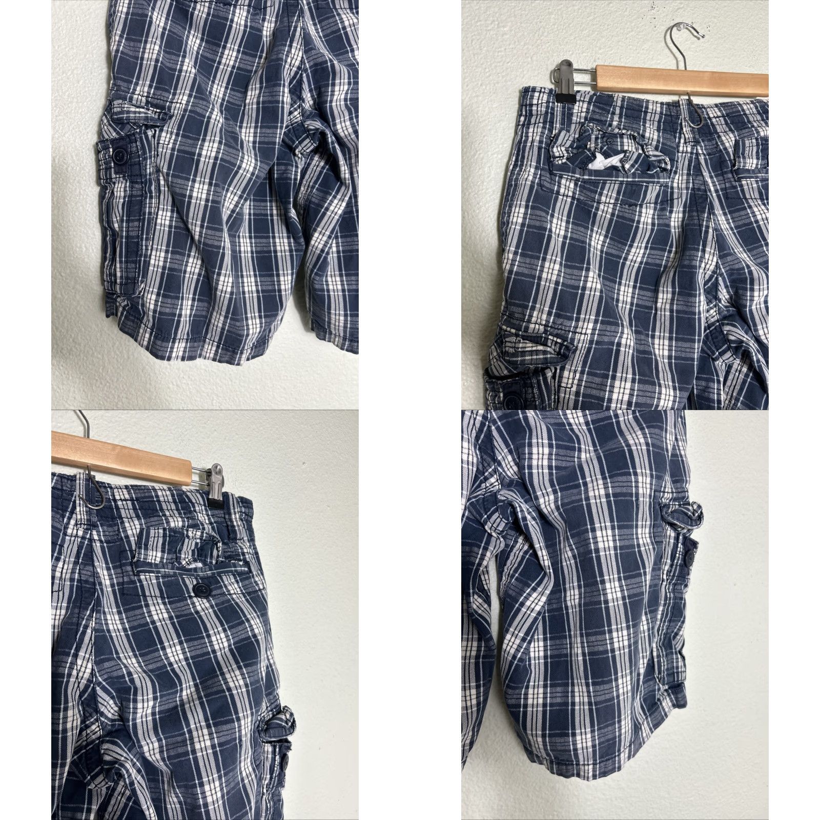 Vintage Aéropostale Cargo Shorts Men 29x12 Cotton Blue Plaid Drawstring Size US 29 - 8 Thumbnail