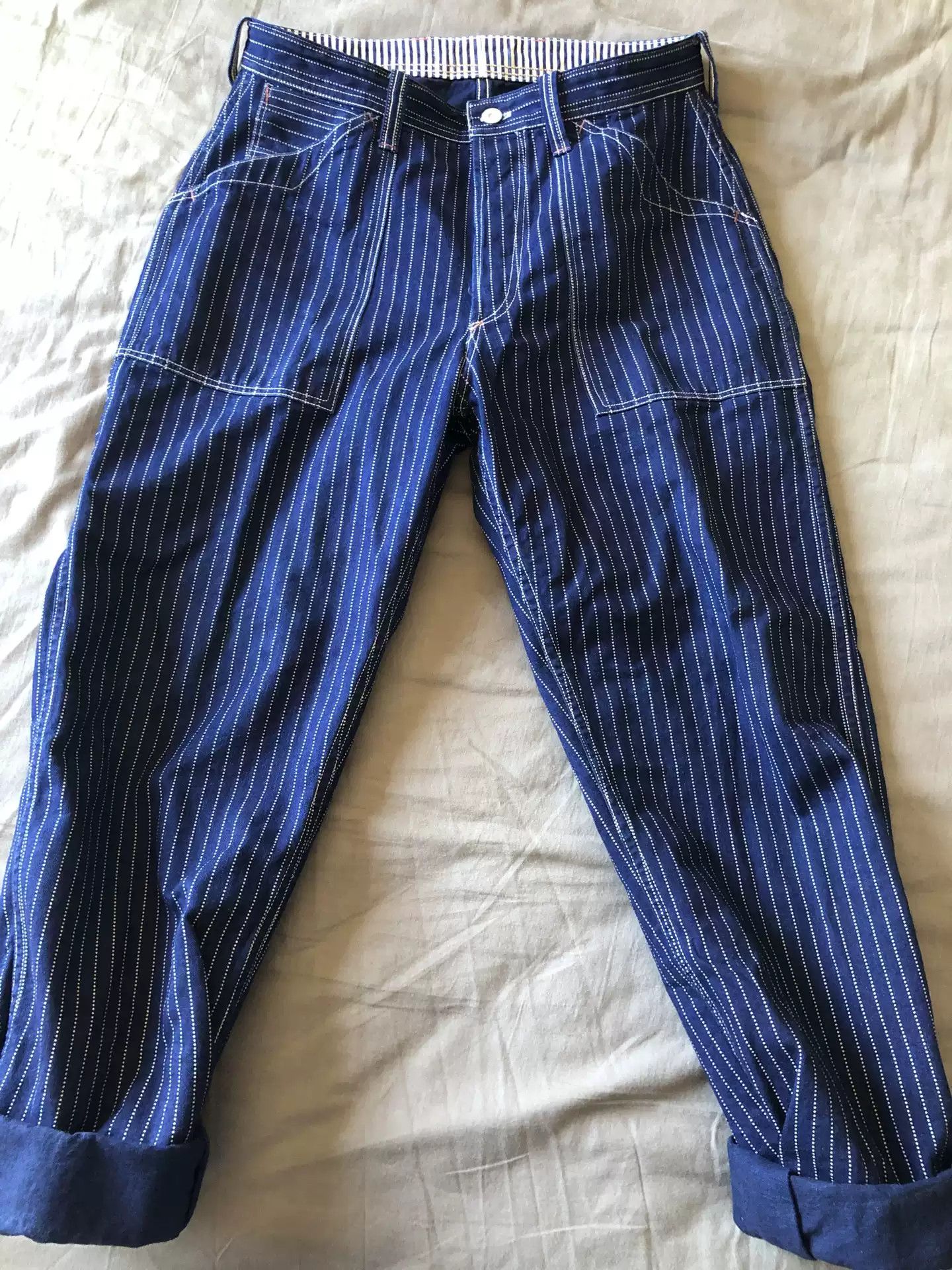 image of Freewheelers Longshoreman Indigo Wabash Spot Plucked Dyed Overalls in Blue, Men's (Size 32)