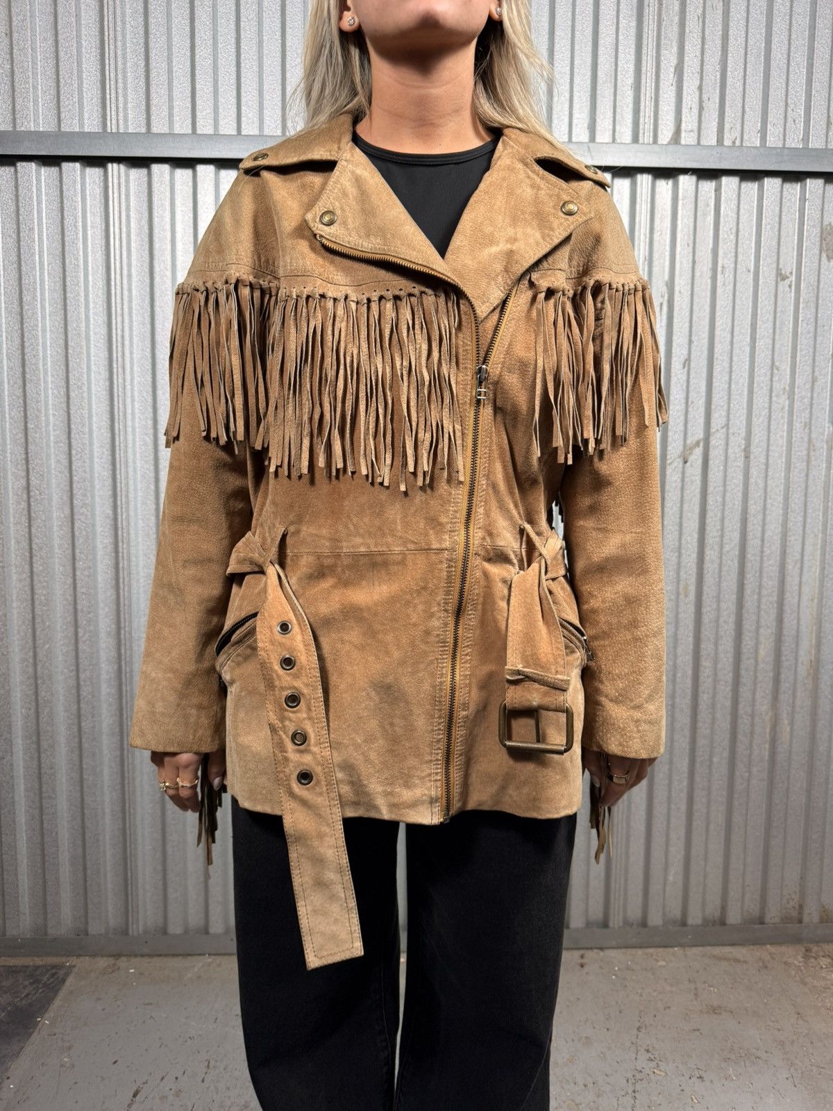 Insane Victoria Leather Hide Fringe Western Country Jacket