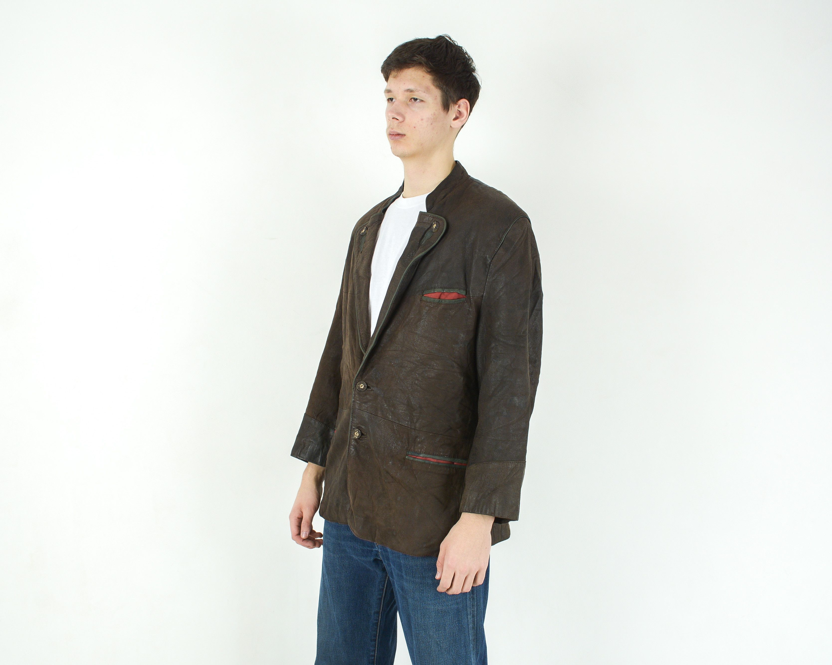 Leather W18 Leather L Trachten Jacket Coat Blazer Oktoberfest Size 44S - 2 Thumbnail
