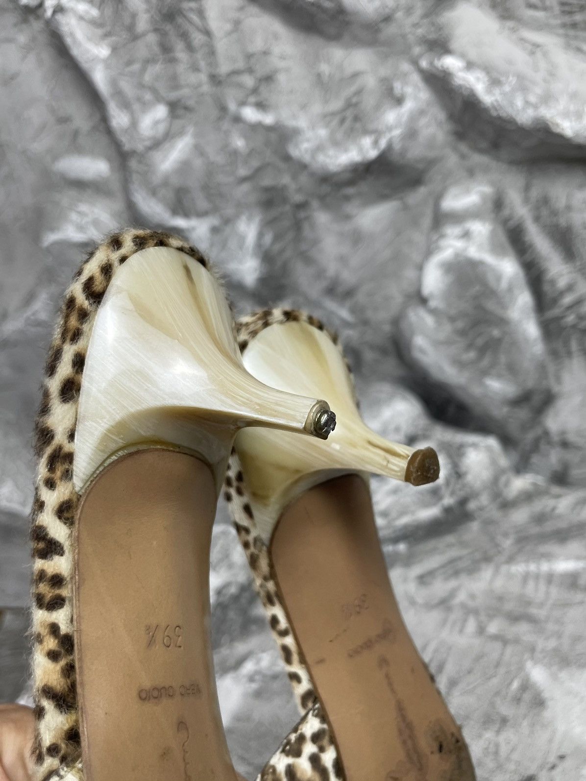 Designer Pile Leopard Winklepickers Mules Heels Prada Style Size US 9 / IT 39 - 10 Thumbnail