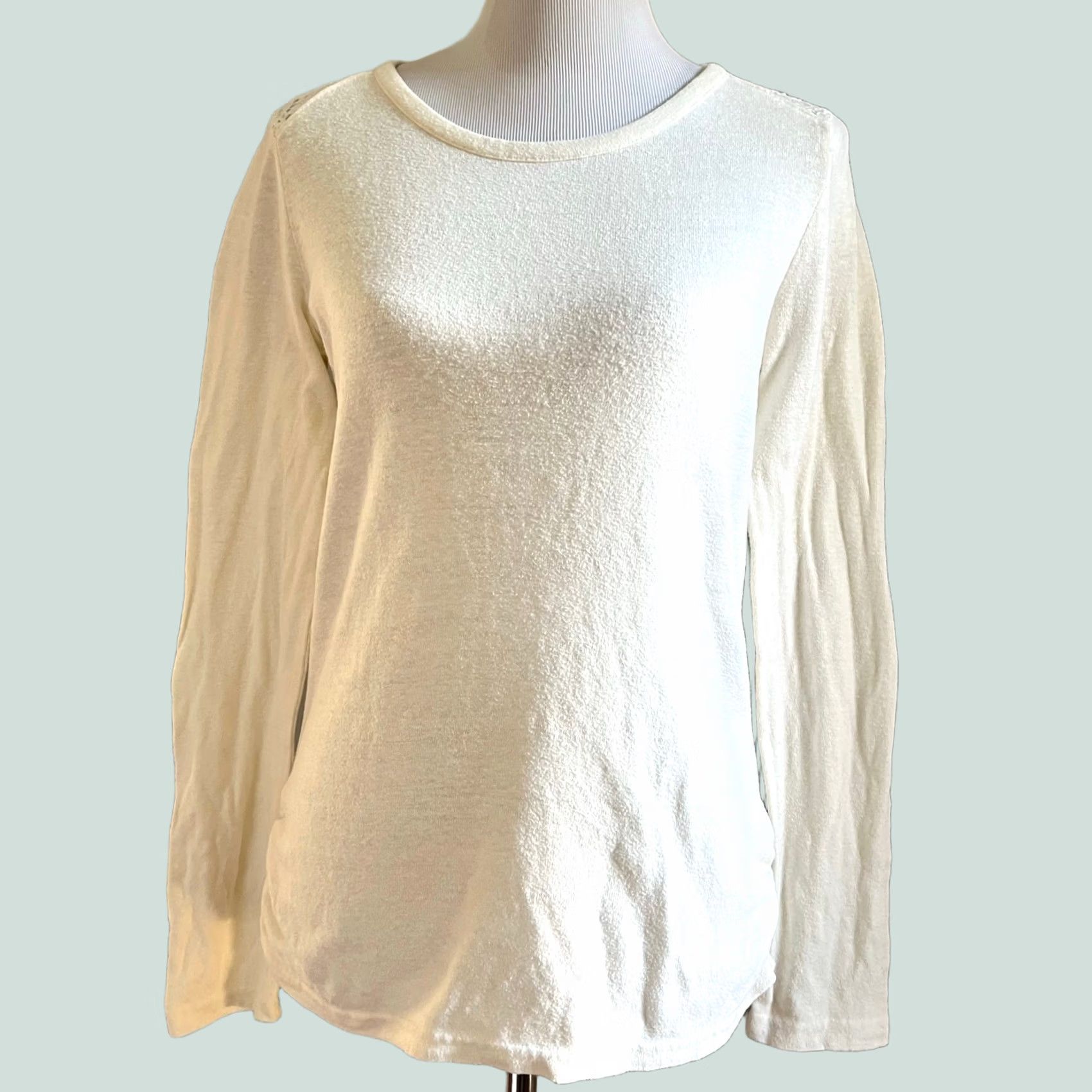 Prana PrAna Isadora Tunic Top Cream Ivory Lace Shoulders Ruched Ballet Neck Womens S Blouse Shirt Size S / US 4 / IT 40 - 1 Thumbnail