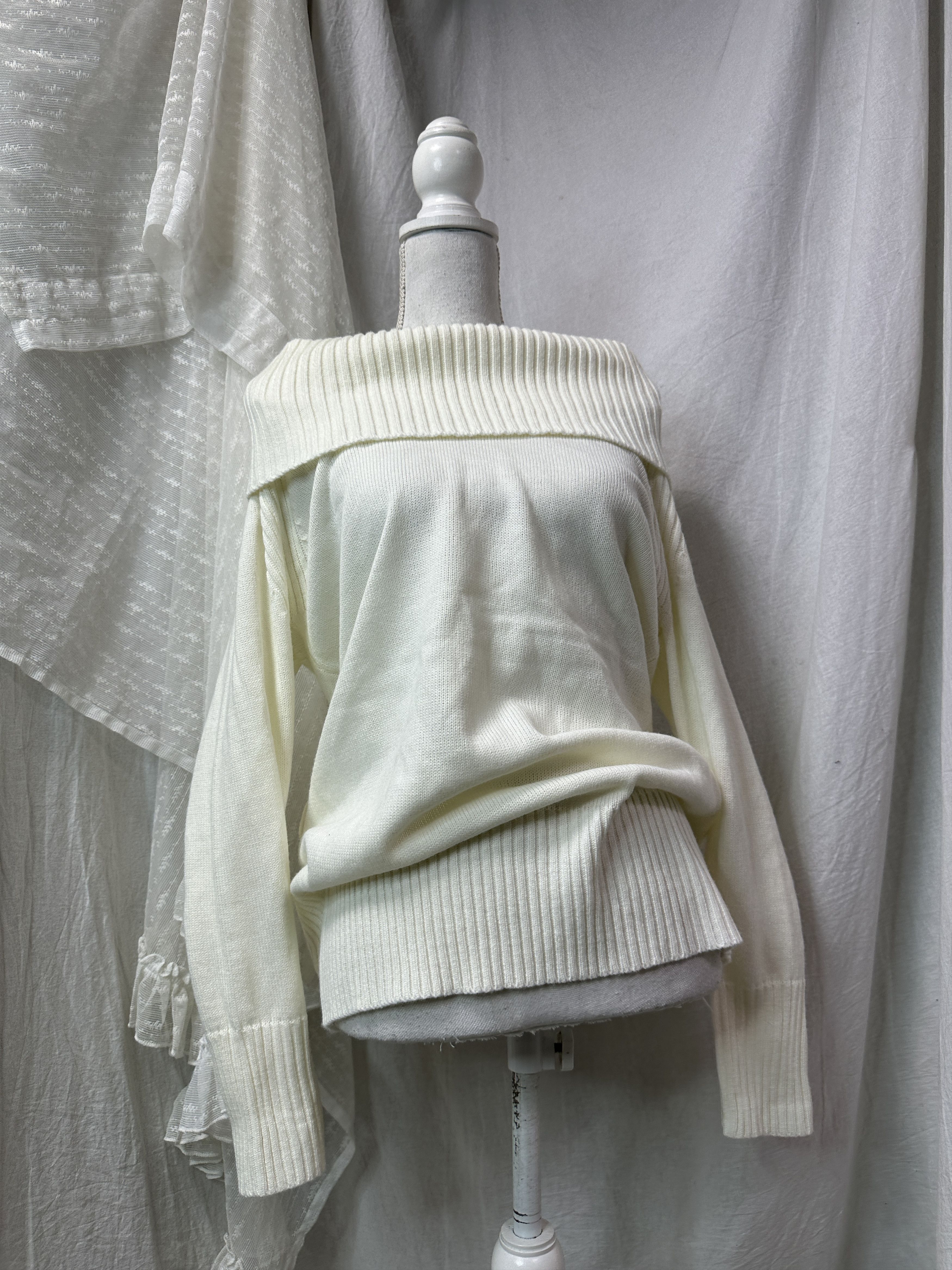 Vintage Vintage Cottage Big Collar Bare Shoulders Sweater Y2K Size L / US 10 / IT 46 - 1 Thumbnail