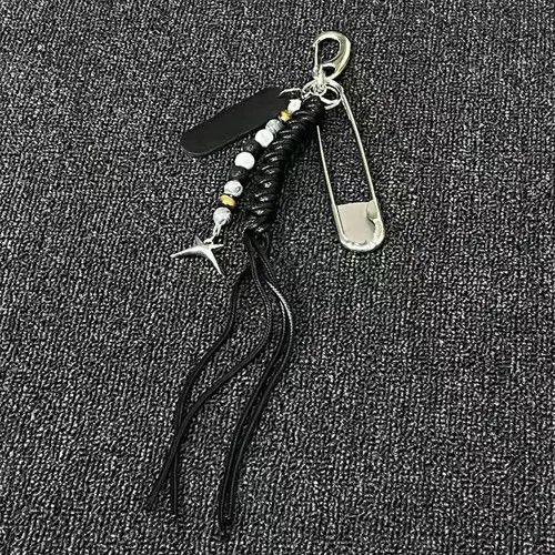 Jewelry Black Beaded Tassel Keychain with Silver Safety Pin Charm Size ONE SIZE - 3 Thumbnail