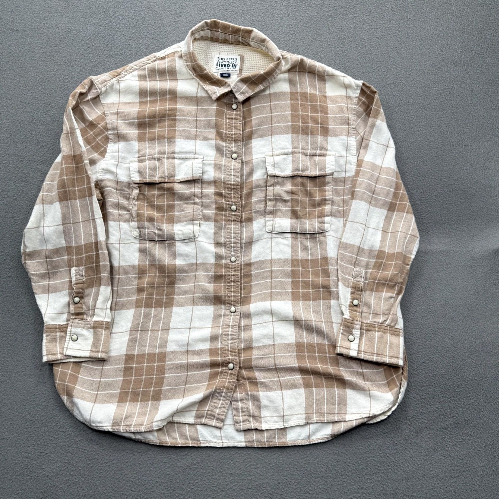 American Eagle Outfitters VINTAGE American Eagle Shirt Mens Large Brown White Plaid Lived In Thermal Lined Size US L / EU 52-54 / 3 - 2 Thumbnail