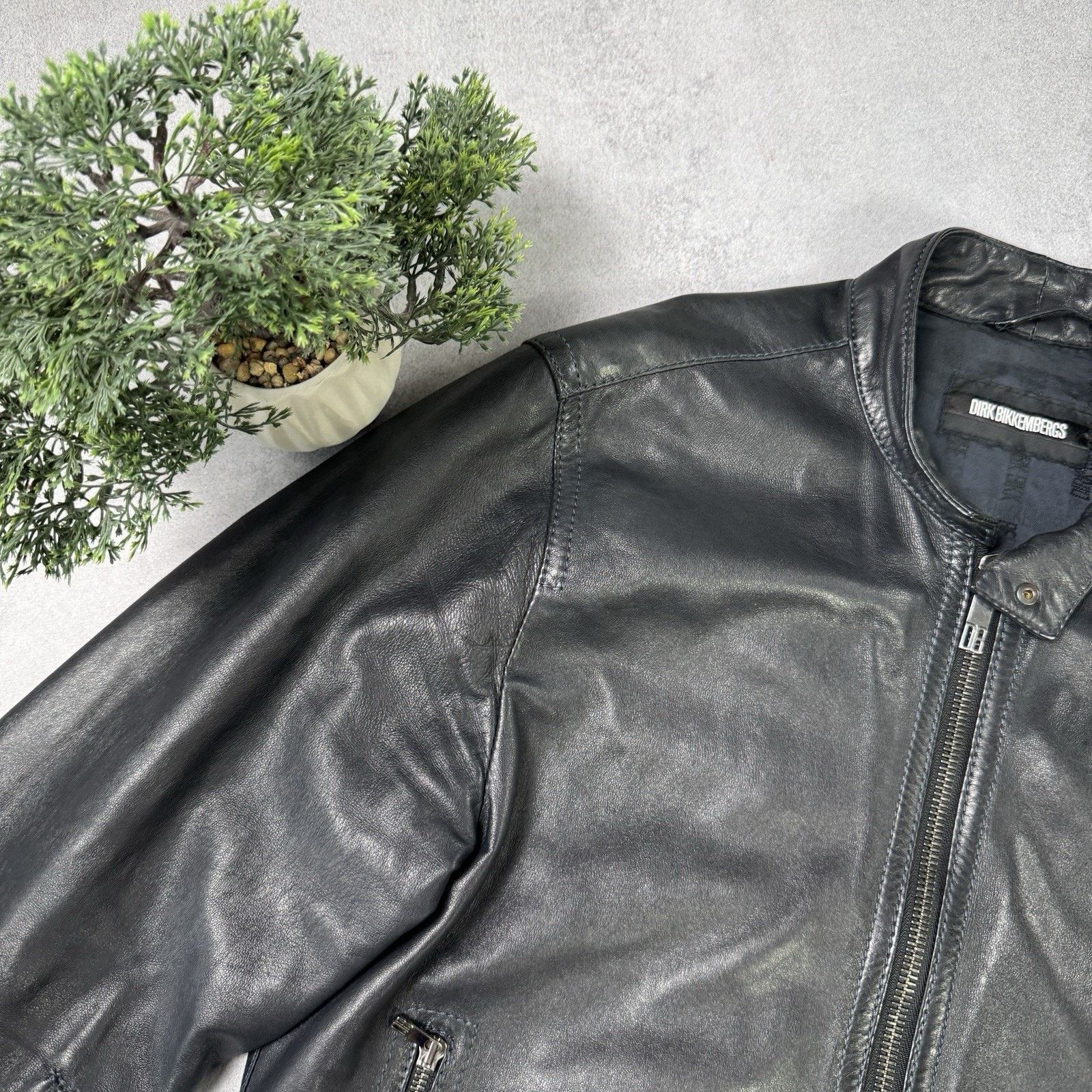 Dirk Bikkembergs Dirk Bikkembergs Men Leather Jacket Size 48 Dark Blue Size US M / EU 48-50 / 2 - 3 Thumbnail