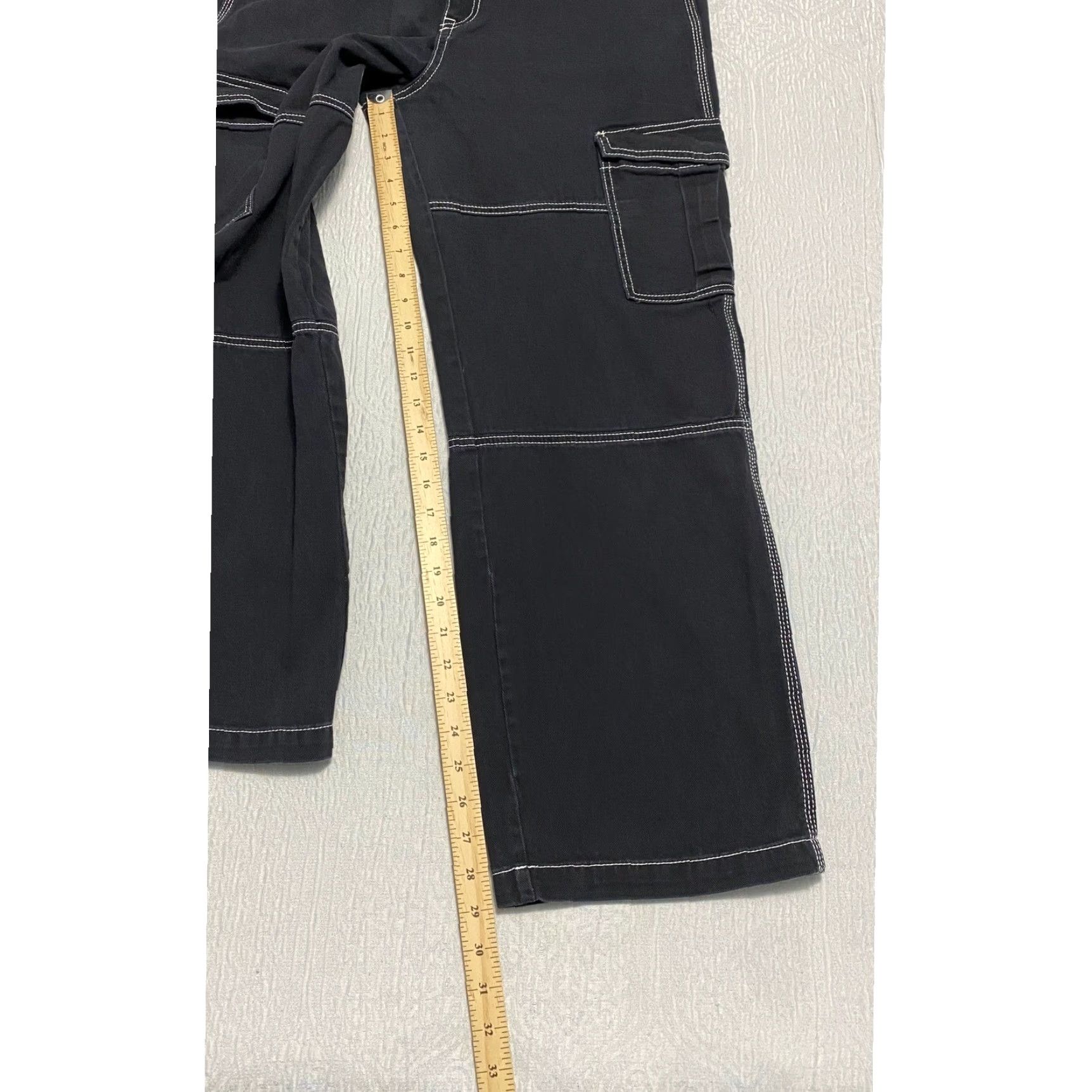 H&M H&M Divided Women's Black Wide Leg Cargo Jeans Contrast Stitch Size 34 Size 24" / US 00 / IT 34 - 7 Thumbnail