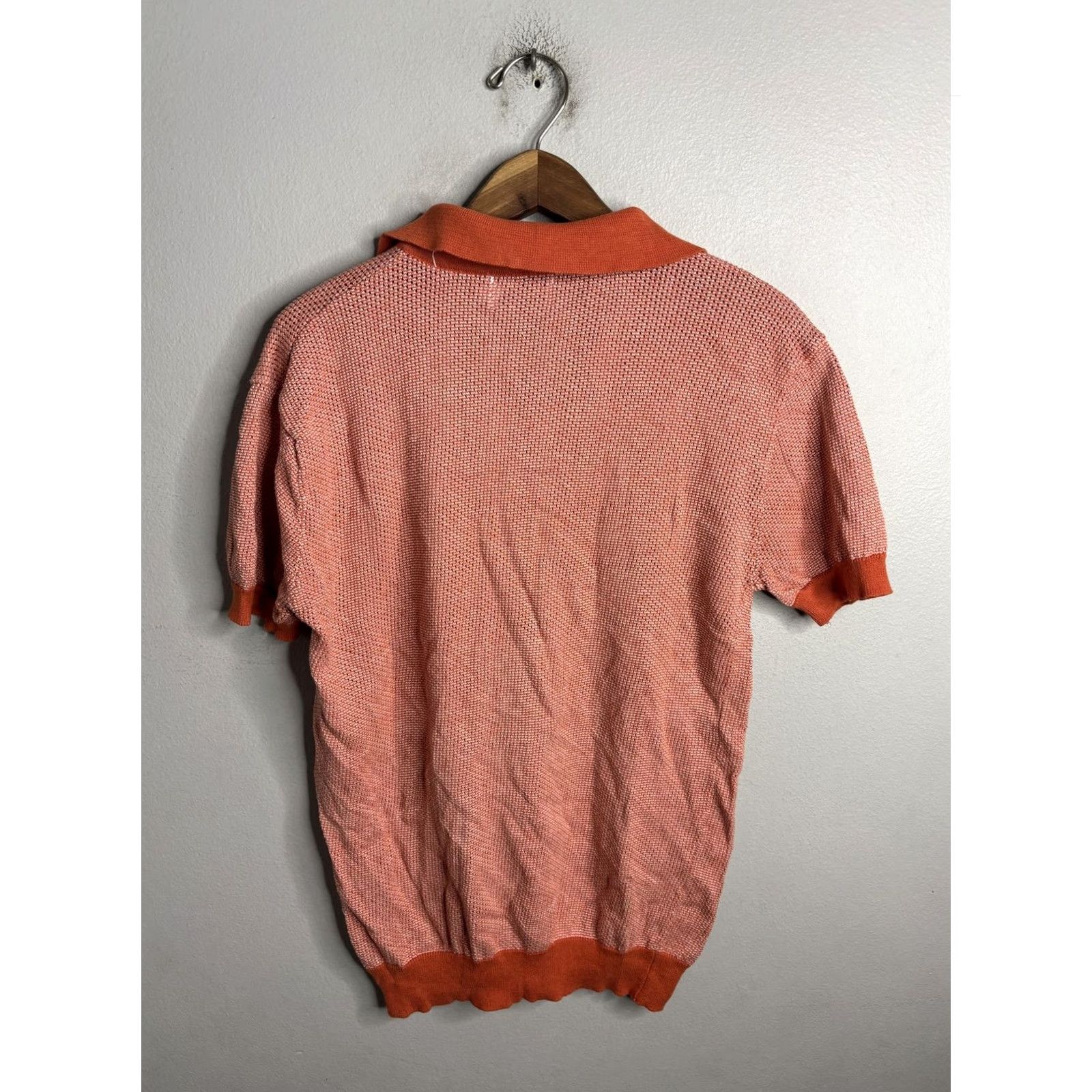 Vintage OXKNITSTOR Polo Shirt Mens Small Orange Textured Knit Short Sleeve Pocket Collar Size US S / EU 44-46 / 1 - 4 Thumbnail