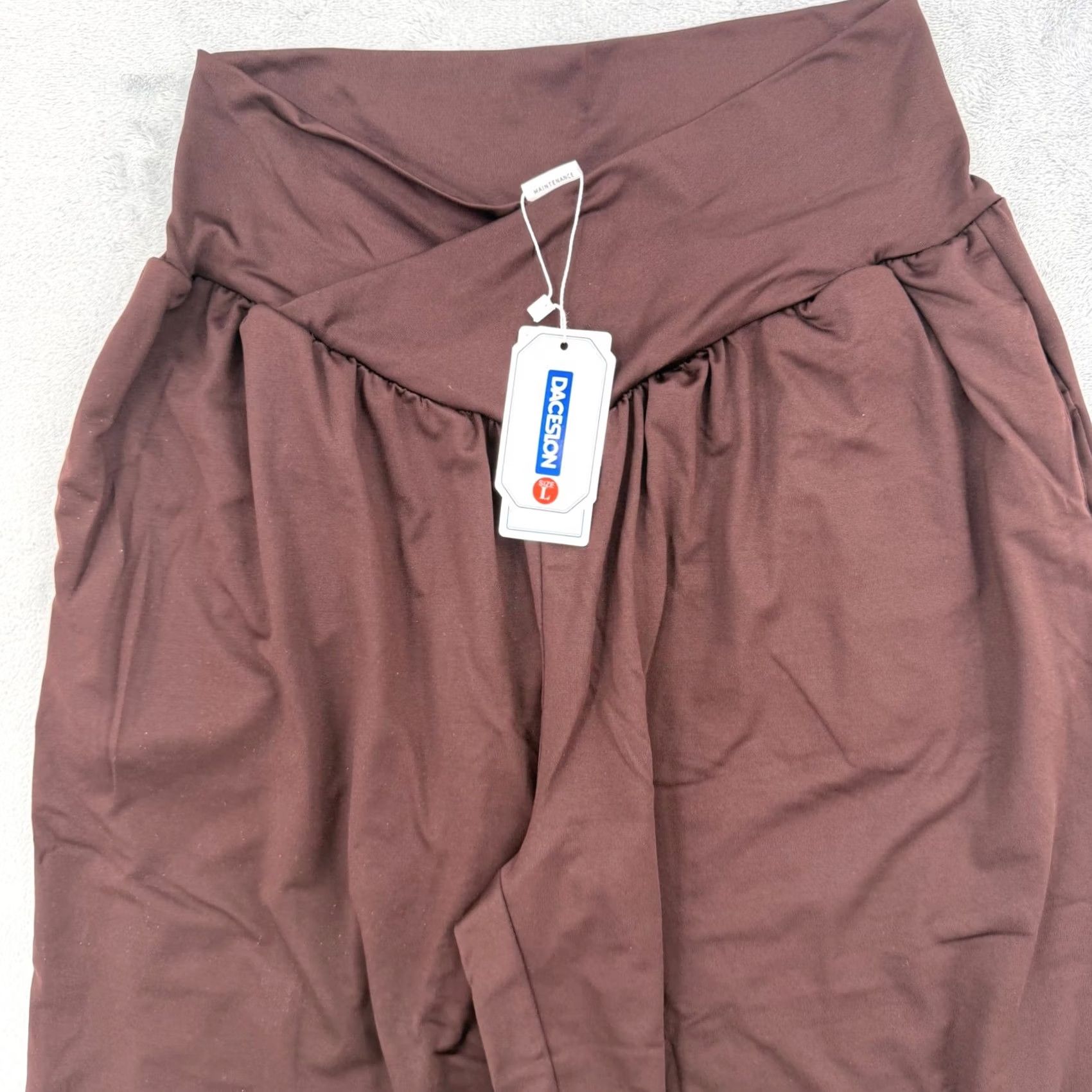 Vintage Daceslon Womens Yoga Joggers Dark Coffee Brown Crossover Waist Pockets Size L Size 42" / US 20 - 2 Thumbnail