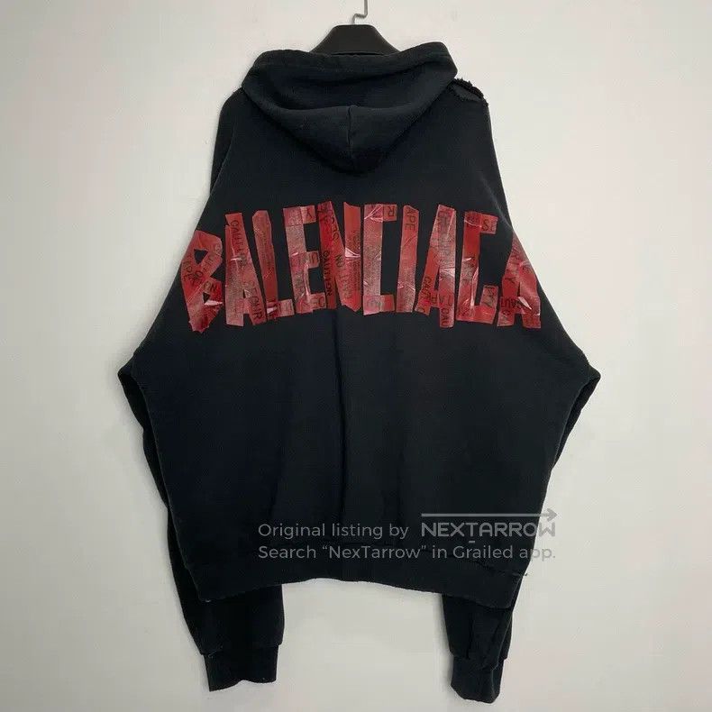 Balenciaga Graffiti Tape Washed Destroyed Zipper Hoodie