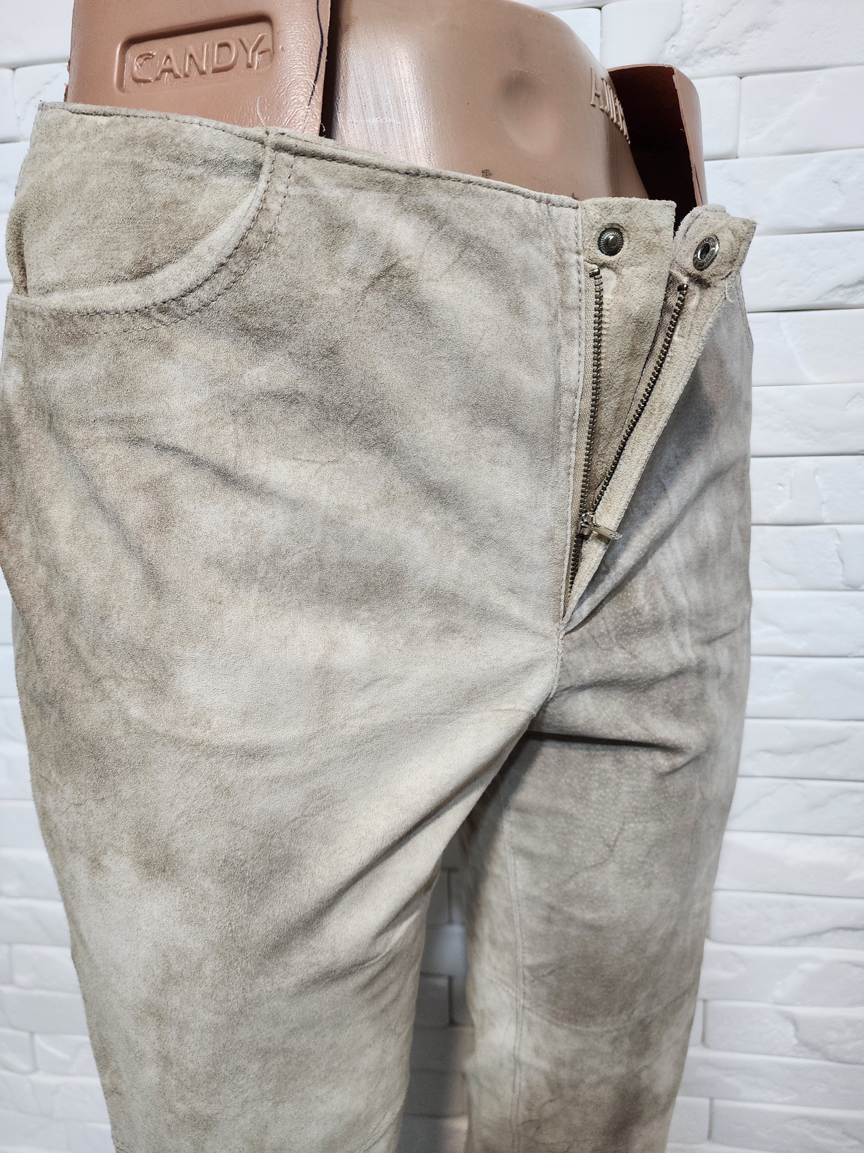 Genuine Leather Gray Leather Pants: Men's Soft Suede Trousers Size US 33 - 4 Thumbnail