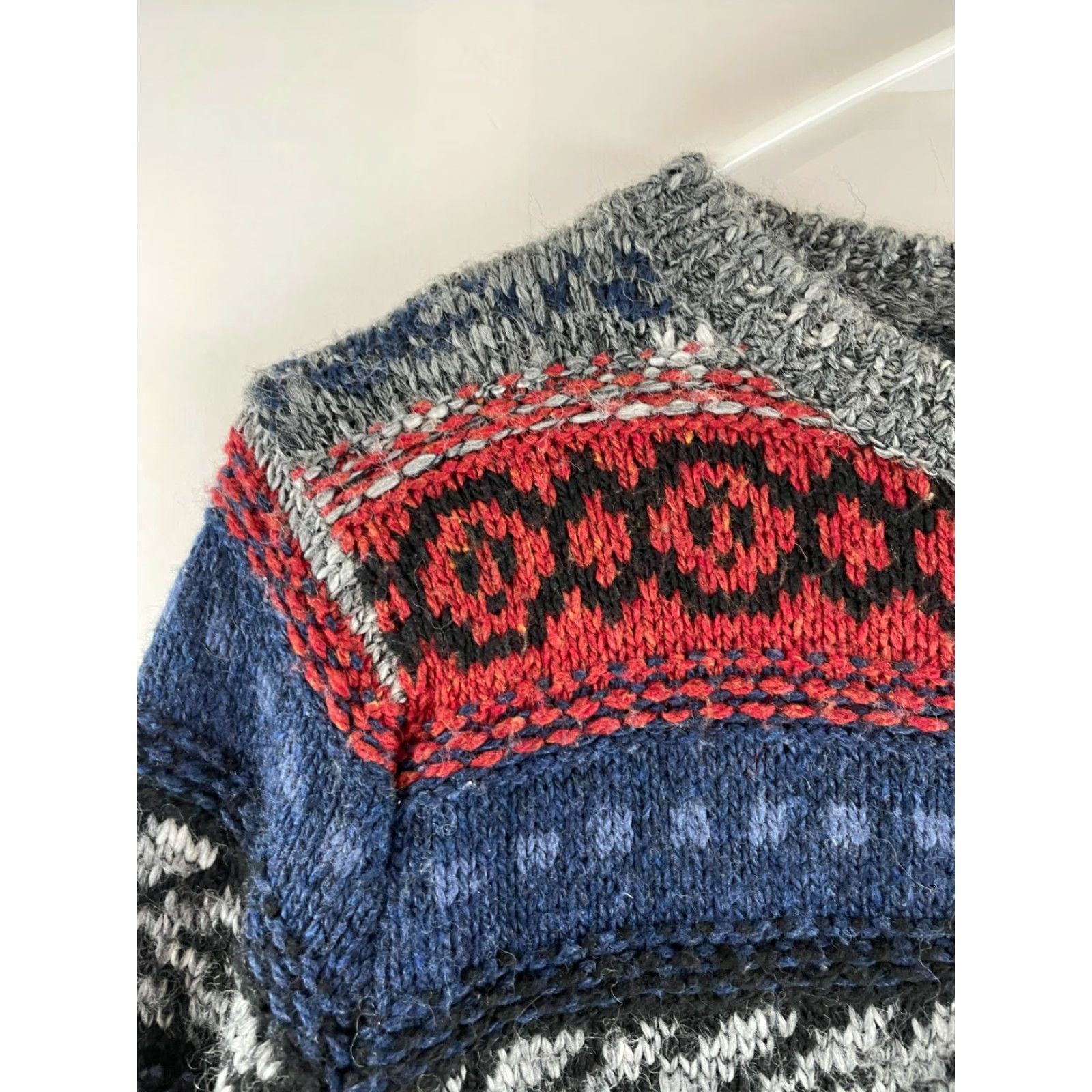 Vintage Tangents Sweater Women's S Gray Blue Red Fair Isle Full Zip Cardigan Wool Blend Size S / US 4 / IT 40 - 3 Thumbnail