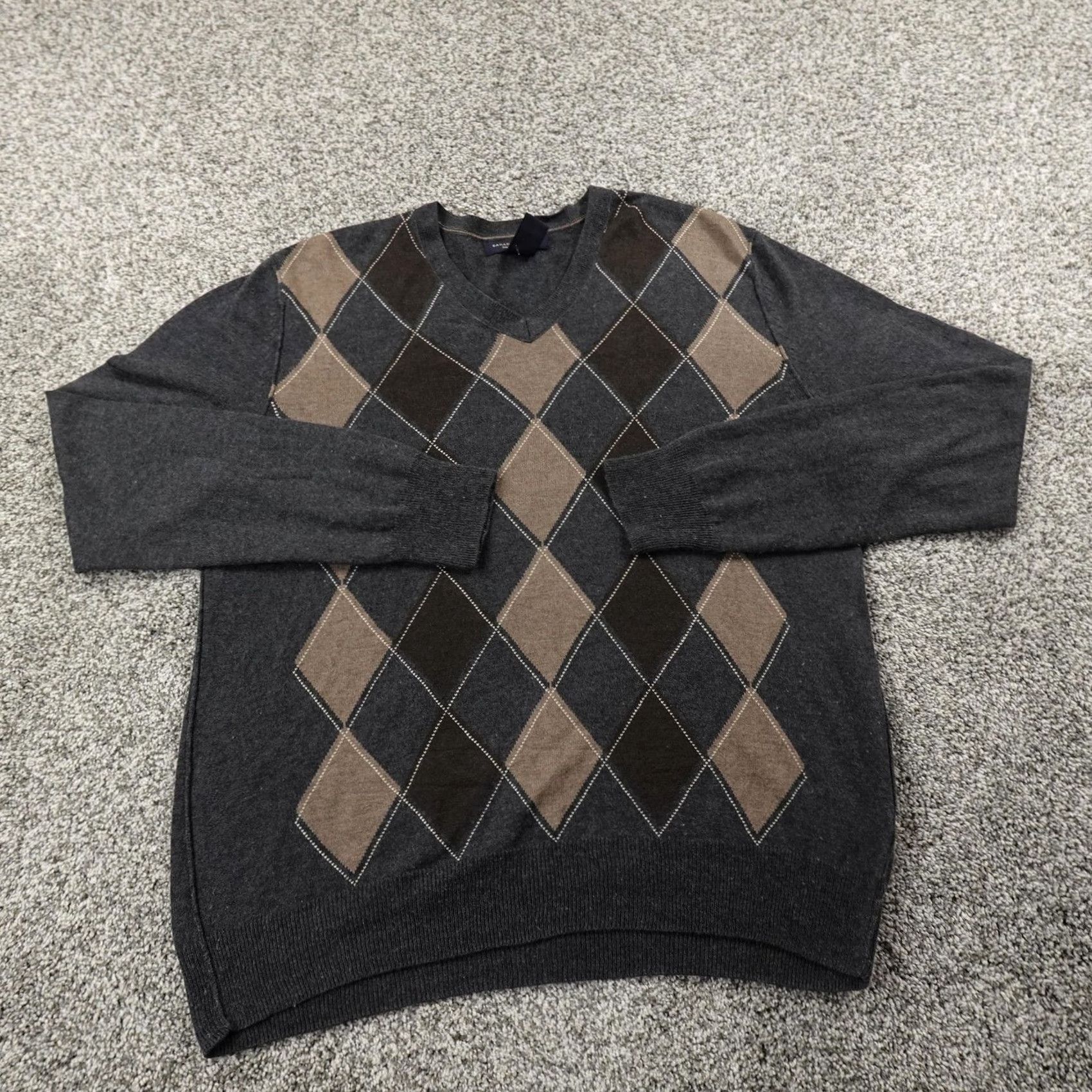 Banana Republic Banana Republic Sweater Mens M Gray V-Neck Argyle Pullover Silk Cashmere Spandex Knit Size US M / EU 48-50 / 2 - 2 Thumbnail