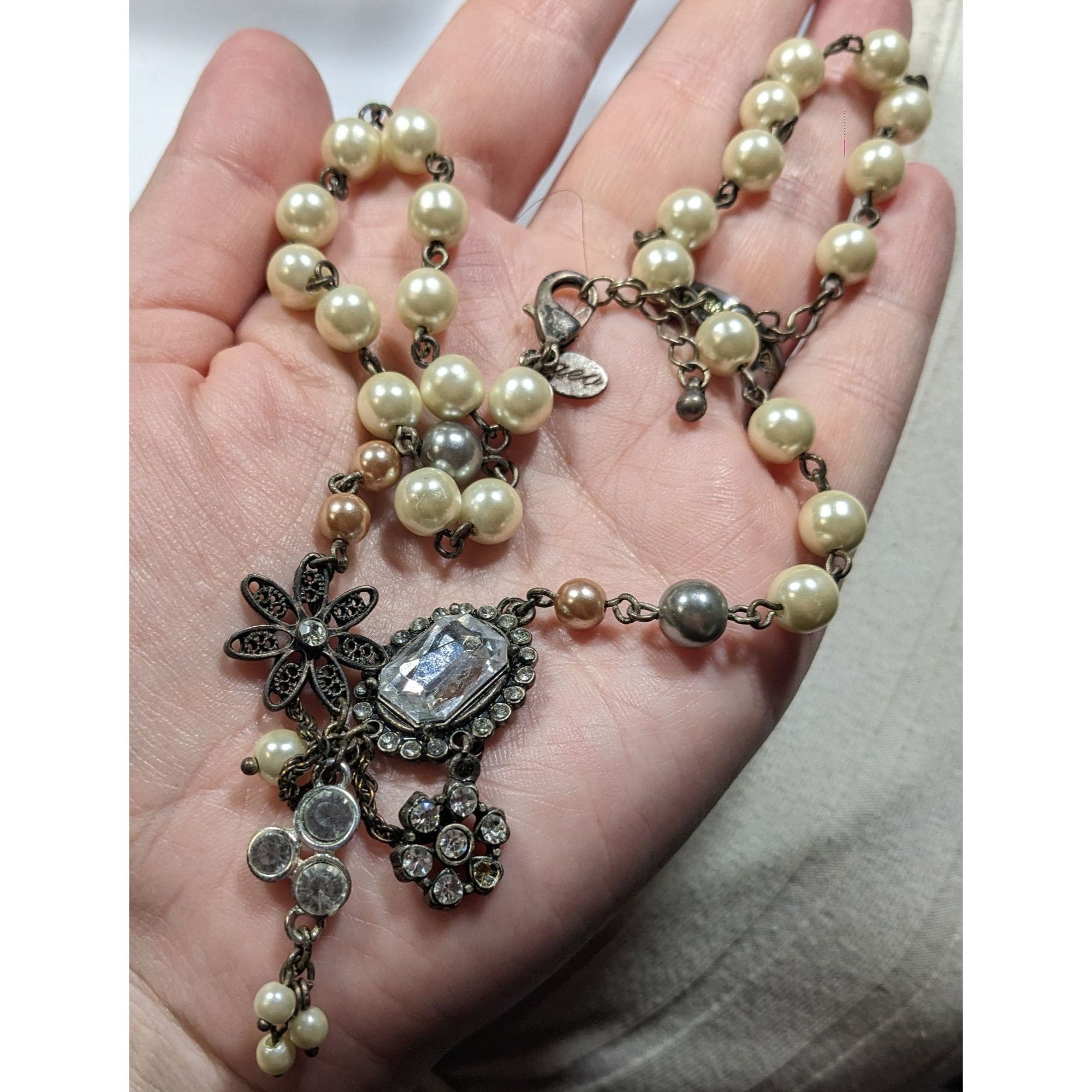 American Eagle Outfitters AEO Steampunk Faux Pearl Floral Gemmed Necklace Size ONE SIZE - 6 Thumbnail