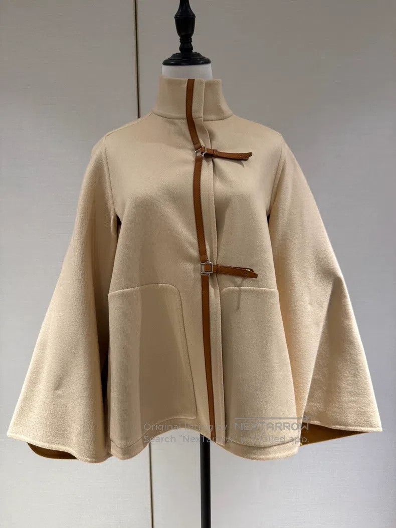 Hermes Khaki Full Cashmere Leather Cloak Poncho