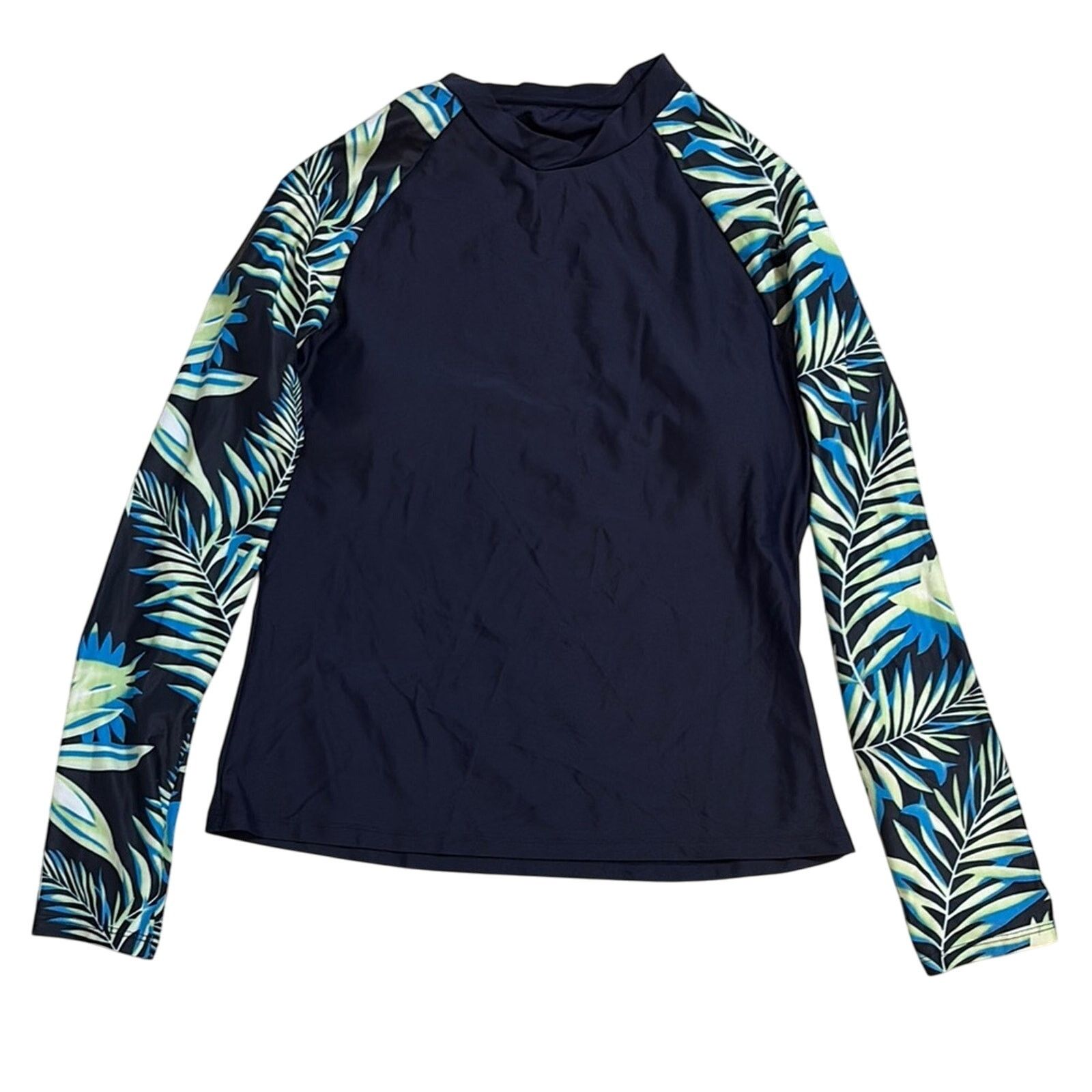 The Unbranded Brand Rash Guard Size Large Blue Floral Long Sleeve Top Size L / US 10 / IT 46 - 1 Thumbnail