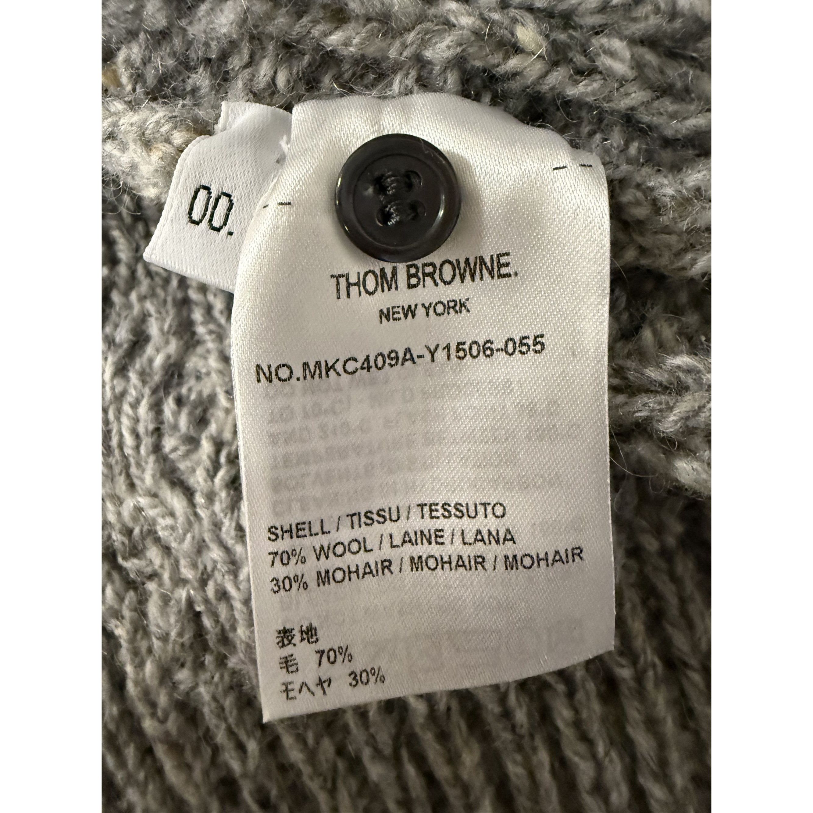 Thom Browne Thom Browne Gray Cable Knit Wool Cardigan With Signature Str Size XXS / US 00 / IT 34 - 8 Thumbnail