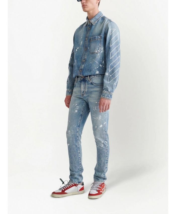 Off-White o1gr1nt1124 Diag Outline Paint Skinny Jeans in Vintage Blue Size US 32 / EU 48 - 3 Thumbnail
