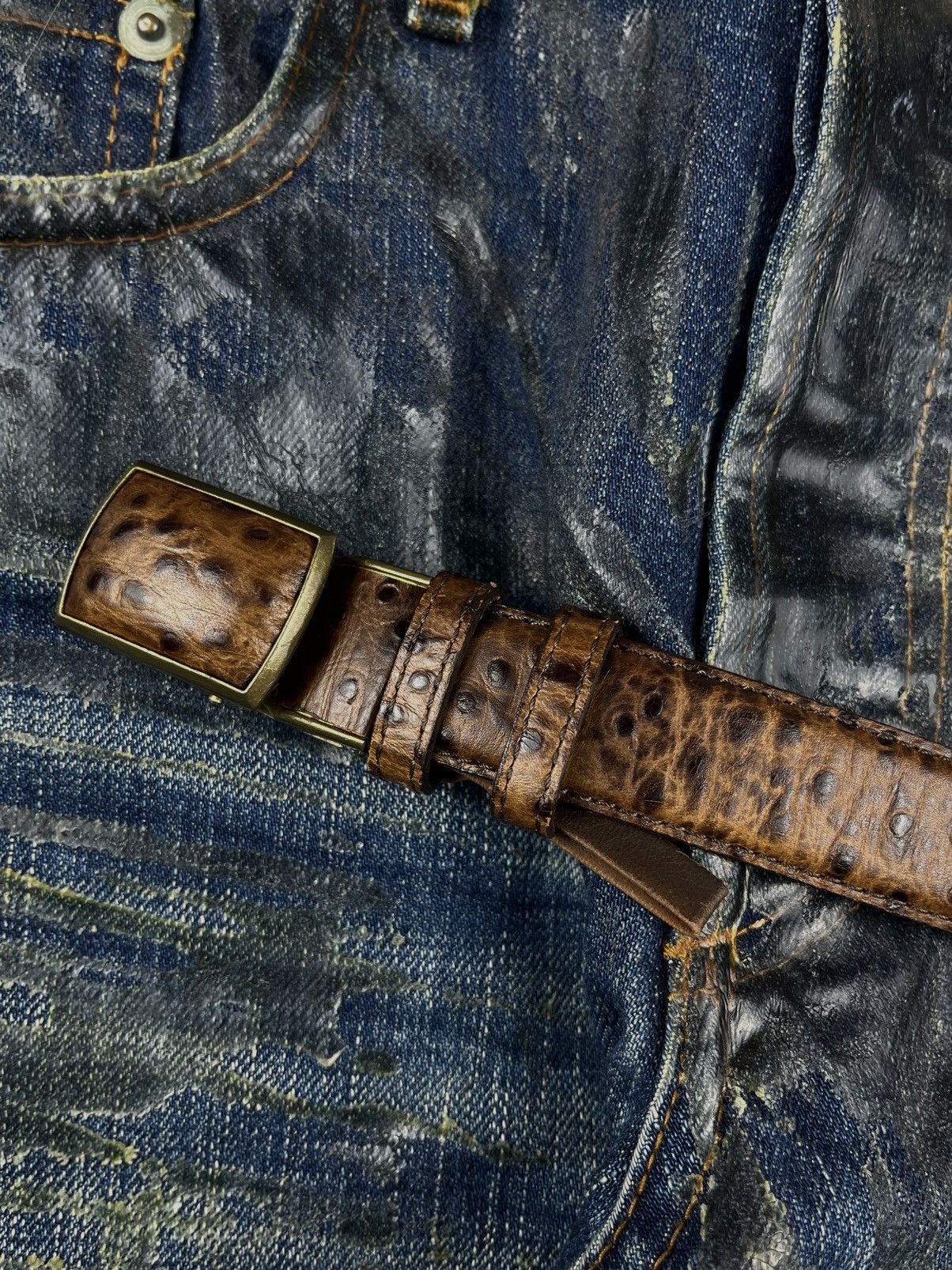 Comme des Garcons Comme des Garcons Homme Ostrich Leather Pattern Buckle Belt Size ONE SIZE - 4 Thumbnail