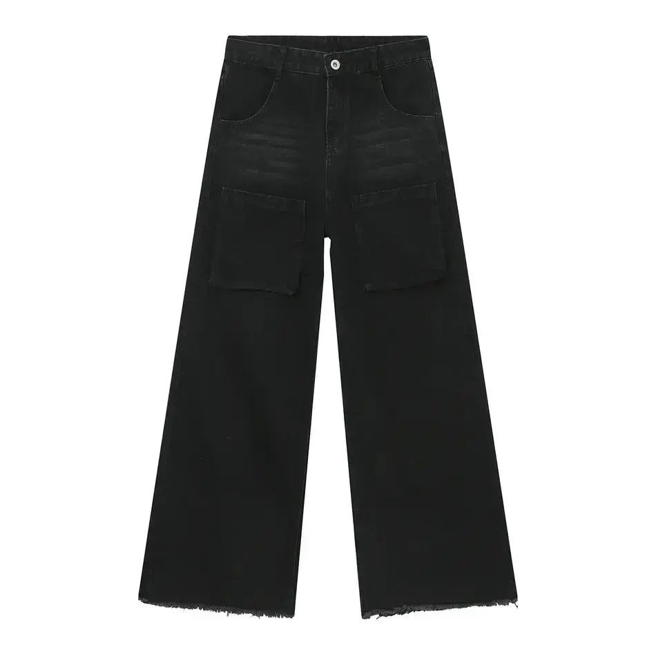 Japanese Brand Retro loose straight leg wide leg fringed jeans Size US 32 / EU 48 - 5 Thumbnail